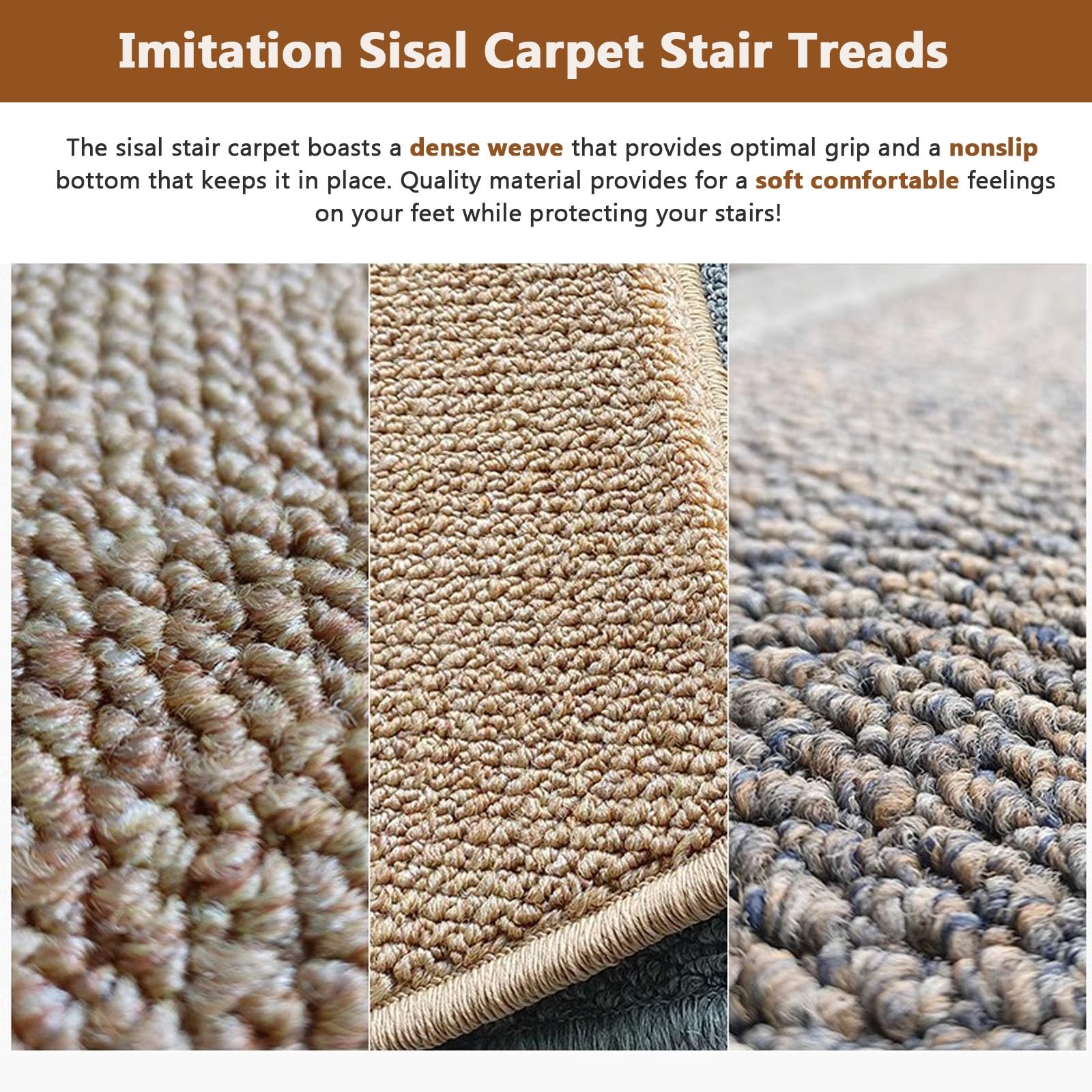 Tapis d'escalier antidérapant autocollant imitation sisal pour enfants chiens et personnes âgées - Solution de prise en main autocollante