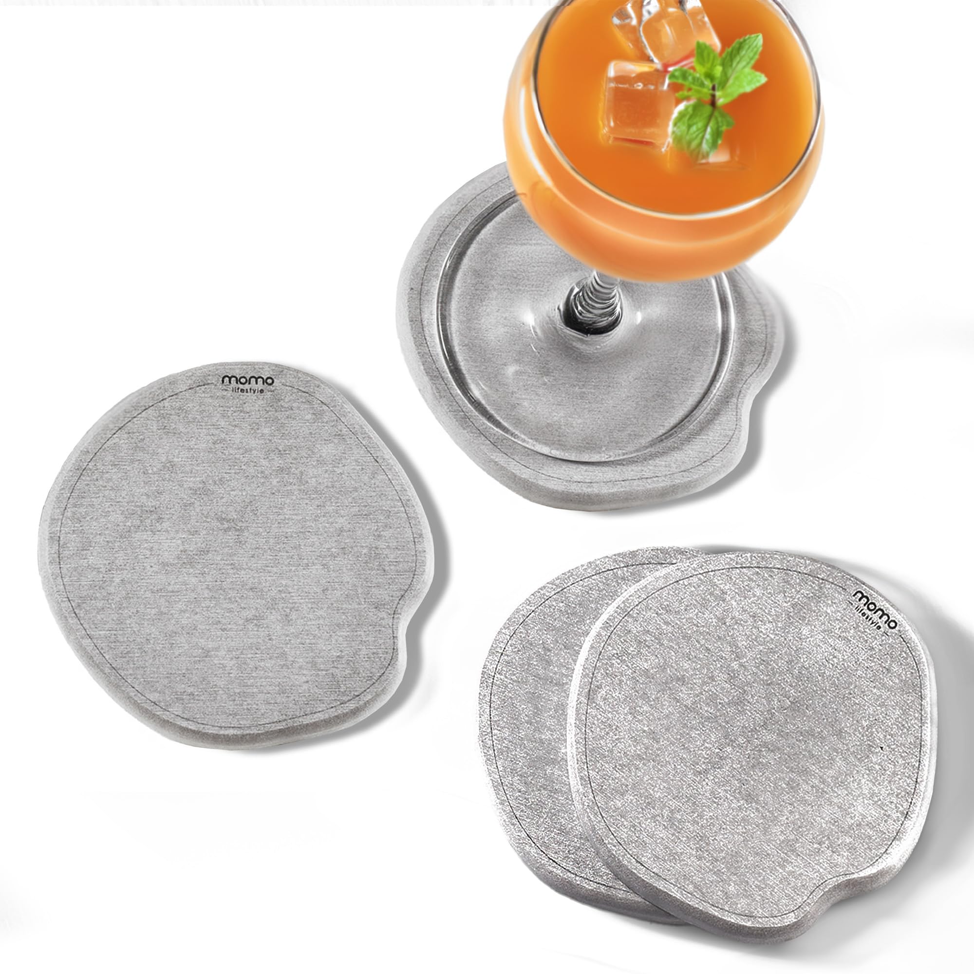 Momo Lifestyle Coasters for Drinks Drycup Stone Coaster Ultra Absorbent Made of Diatomaceous Earth Ideal for Wooden and Coffee Table Non Scratch Condensation Drink Coasters Set of 4 (4 Pack)