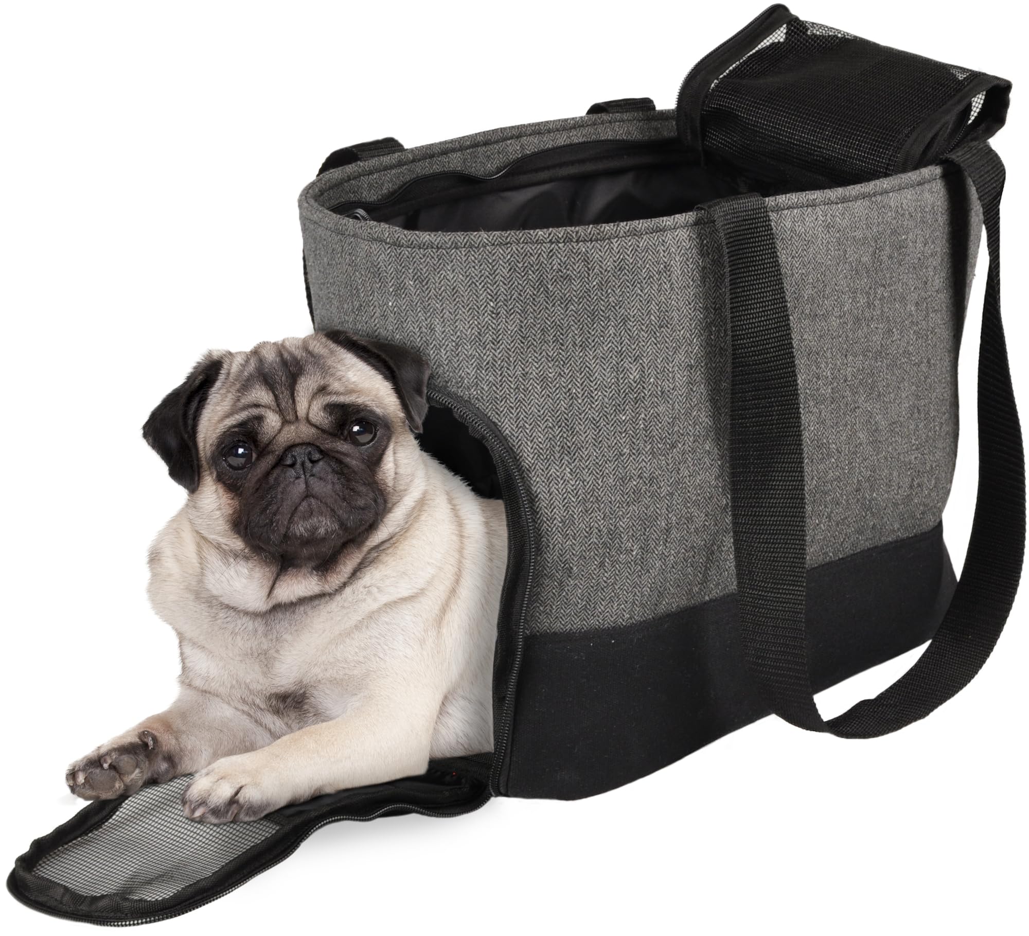 Trasportino per cani – gatti – Brigitta – Borsa in tessuto con ventilazione, fondo removibile e manici pratici