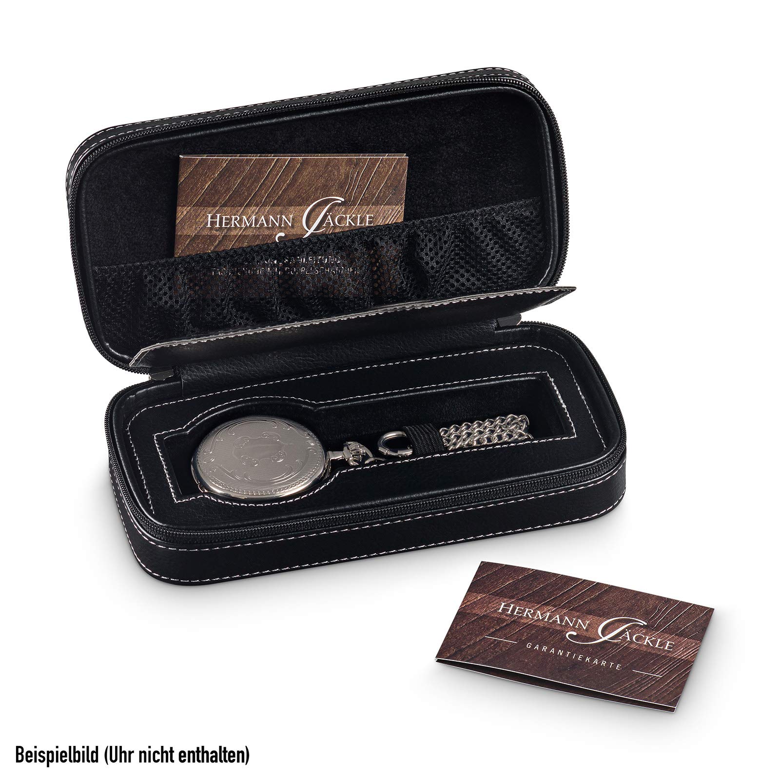 Hermann Jäckle Herren Taschenuhr Wien Vergoldet Skelett 50 mm | Made in Germany, vergoldetes Gehäuse, Handaufzugswerk, römische Ziffern, inklusive Kette und Reiseetui.