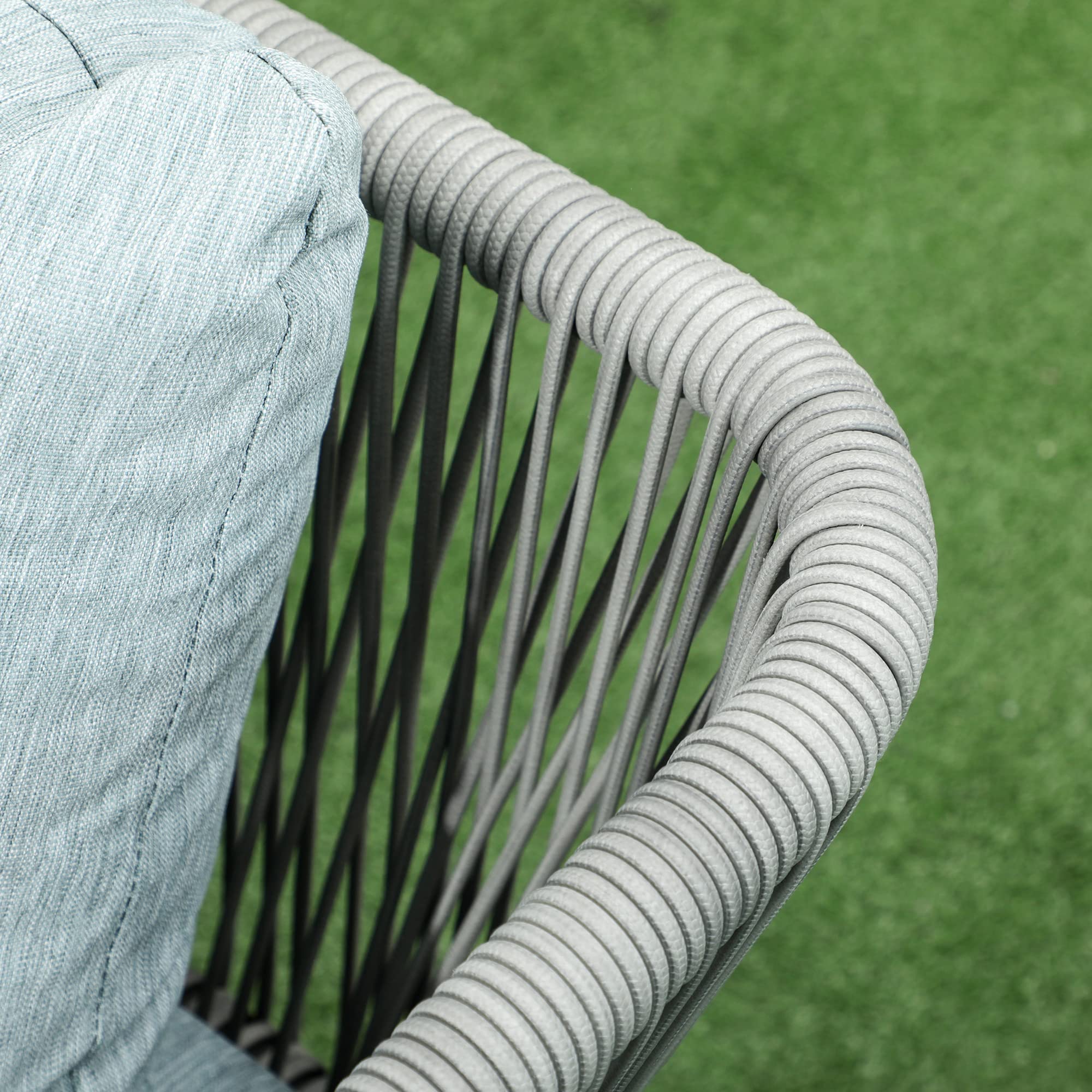 Outsunny Set da Giardino 4 Pezzi in Rattan e Alluminio, Set da Esterno con Tavolino da Caffè, 2 Divani ad Angolo e Poltroncina, Nero Grigio e Blu | Set da Esterno, Tavolino da Caffè, 2 Divani ad Angolo, Poltroncina