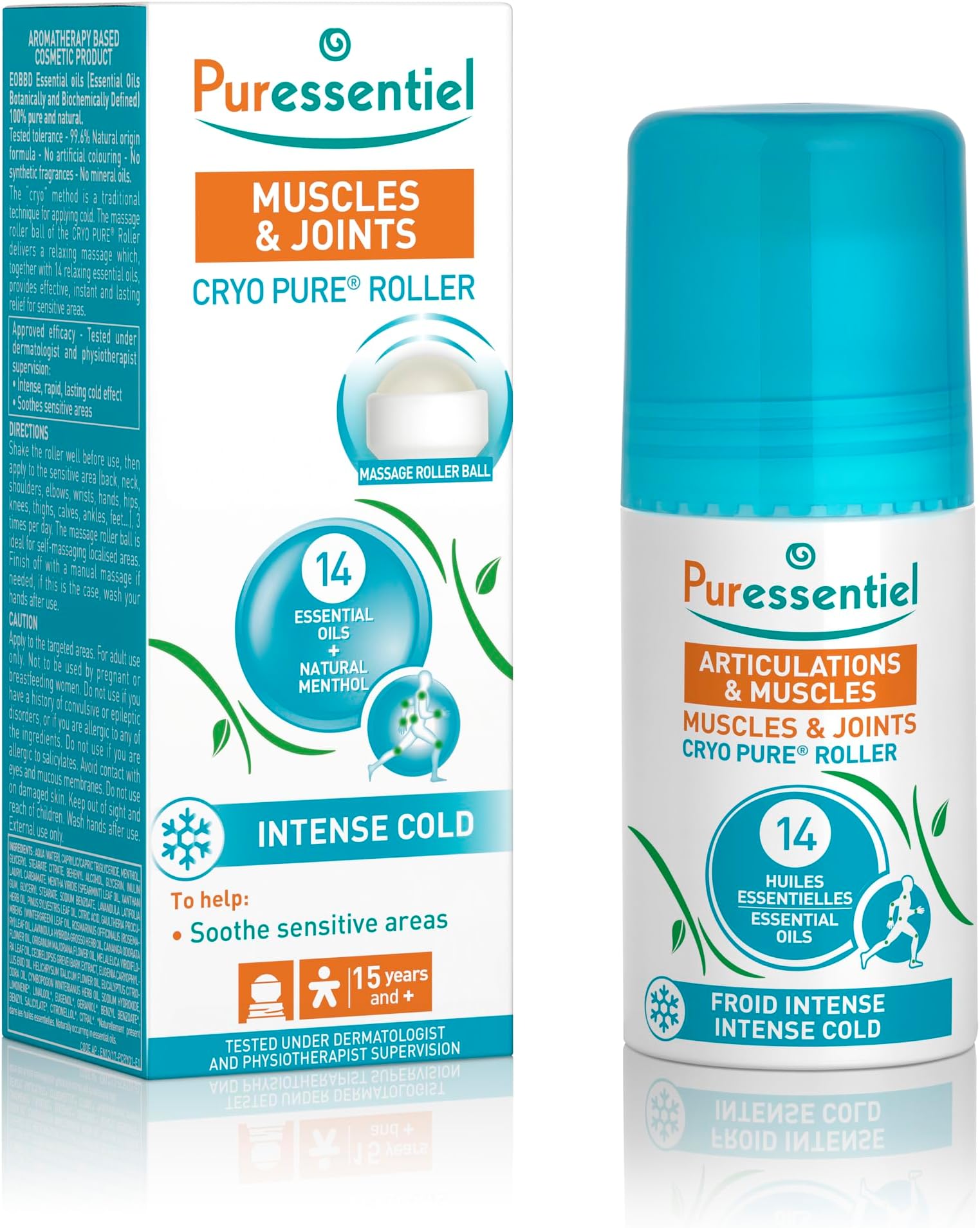 Muscles and Joints Cryo Pure Roller 75 ml – Fast and Natural Pain Relief – Soothing and Long Lasting Cooling Sensation – Natural Menthol and 14 Essential Oils