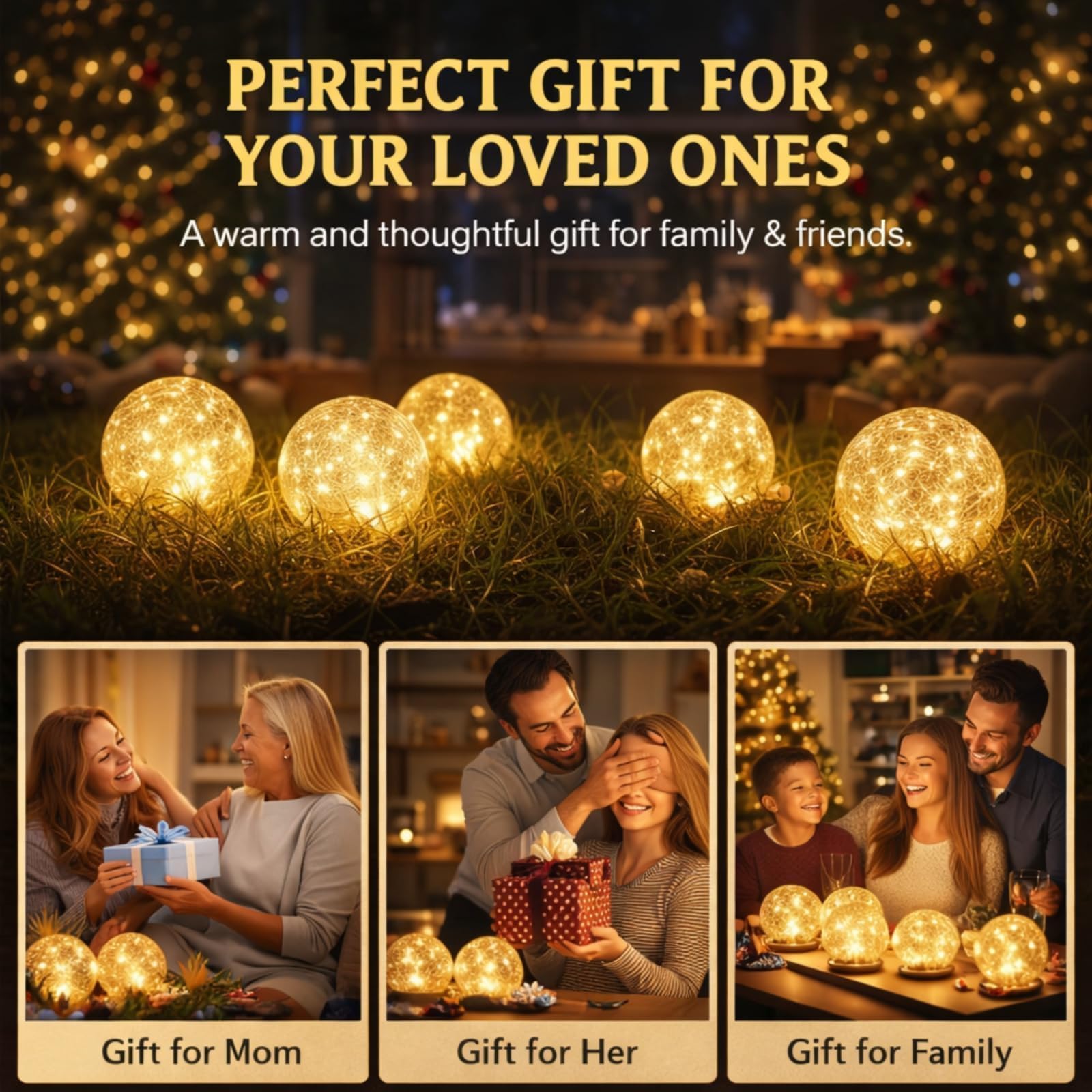 SyouHome - Luci solari da giardino per esterni, impermeabili, confezione da 6 pezzi, 30 LED a sfera in vetro incrinato, decorazione da giardino