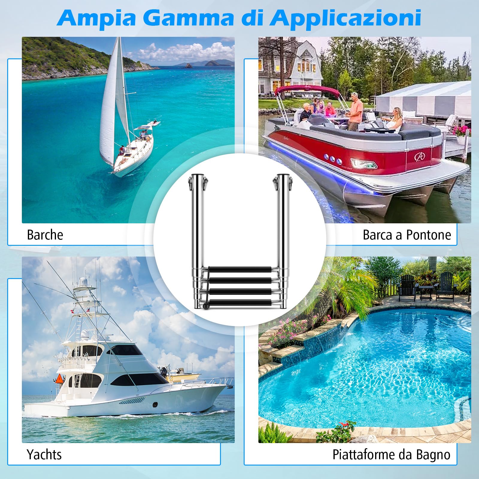 GYMAX Scala Telescopica in Acciaio Inox a 4 Gradini per Barca Pontone, Scala Piattaforma di Nuoto con Gradini Antiscivolo, Scala Estensibile Pieghevole per Barca, Carico di 227 kg