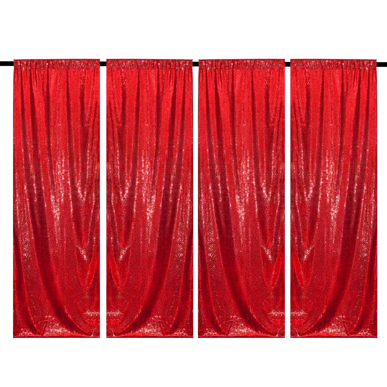 WISPET Red Sequin Backdrop Curtains 4 Panels 2FTx8FT Glitter Red Drapes Photo Backdrop Party Wedding Baby Shower Curtain Sparkle Photography