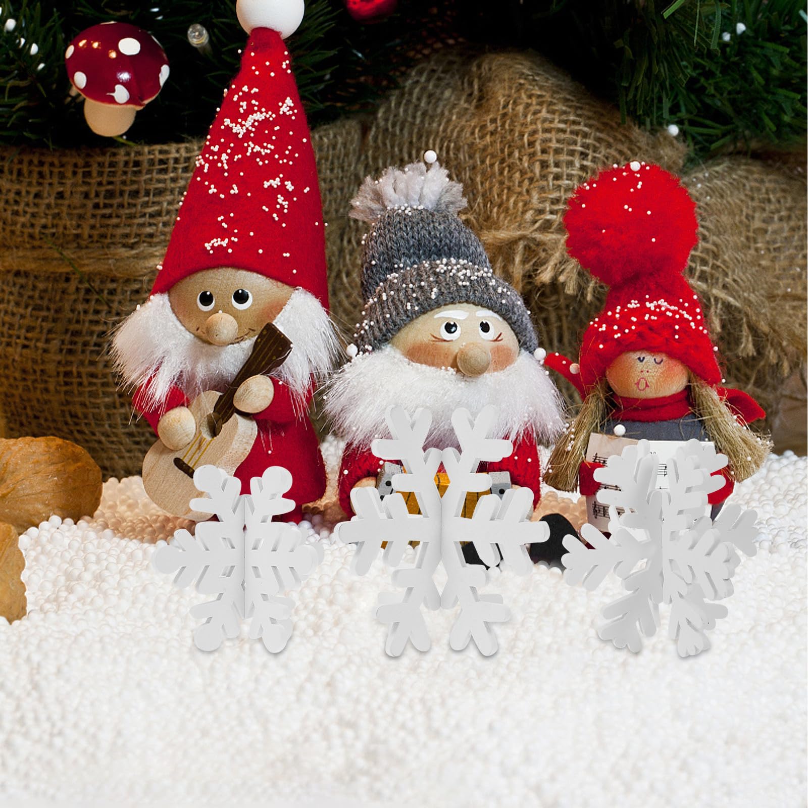 Toyvian 32 Pezzi Decorazione Natalizia Fiocco di Neve 3d in Legno Bianco