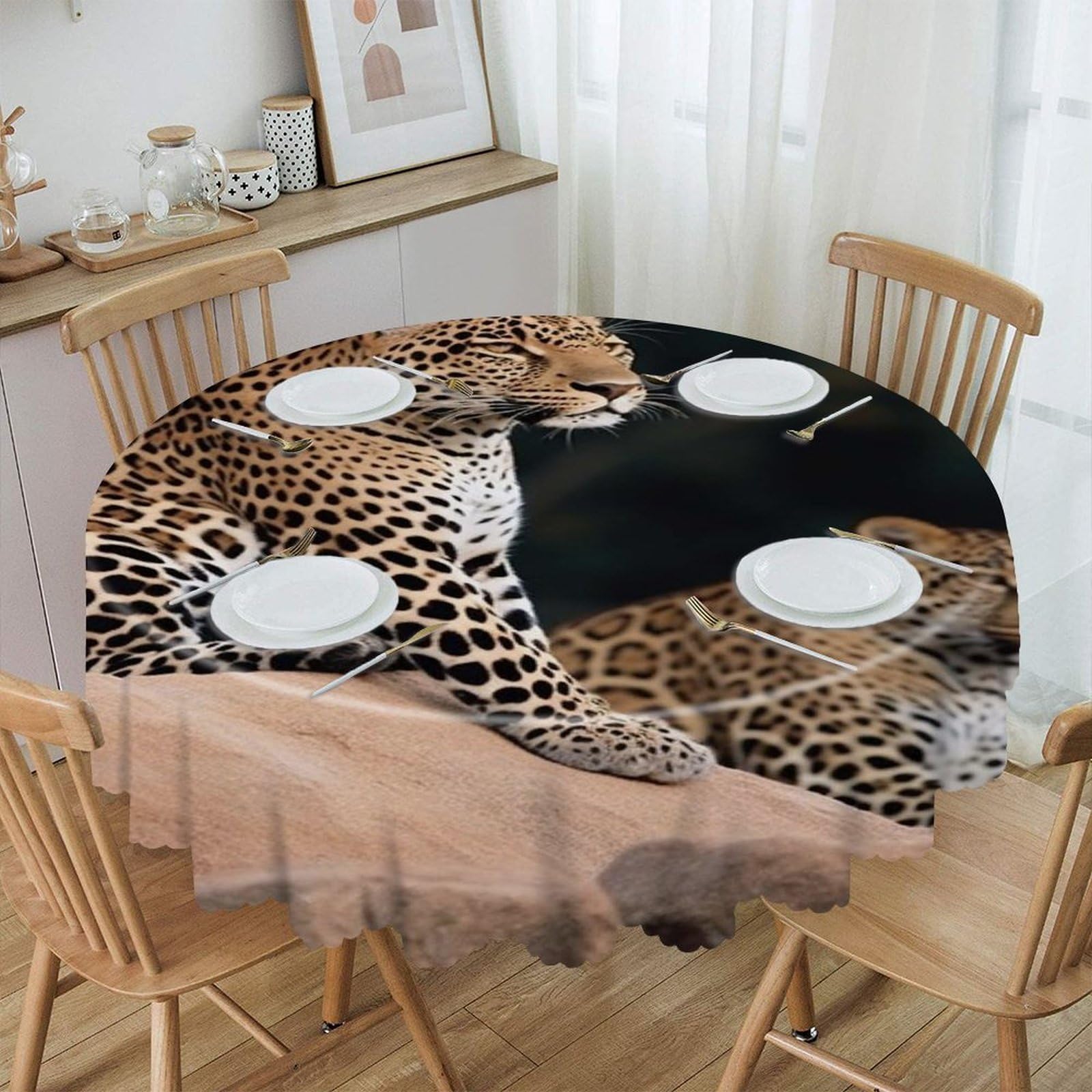 VstaDank 60 Inch Round African Leopard on Rock Tablecloth Polyester Waterproof Wrinkle Free Table Cloth Spillproof Washable Table Cover Colorful Tablecover Decor for Home Kitchen Dining Party