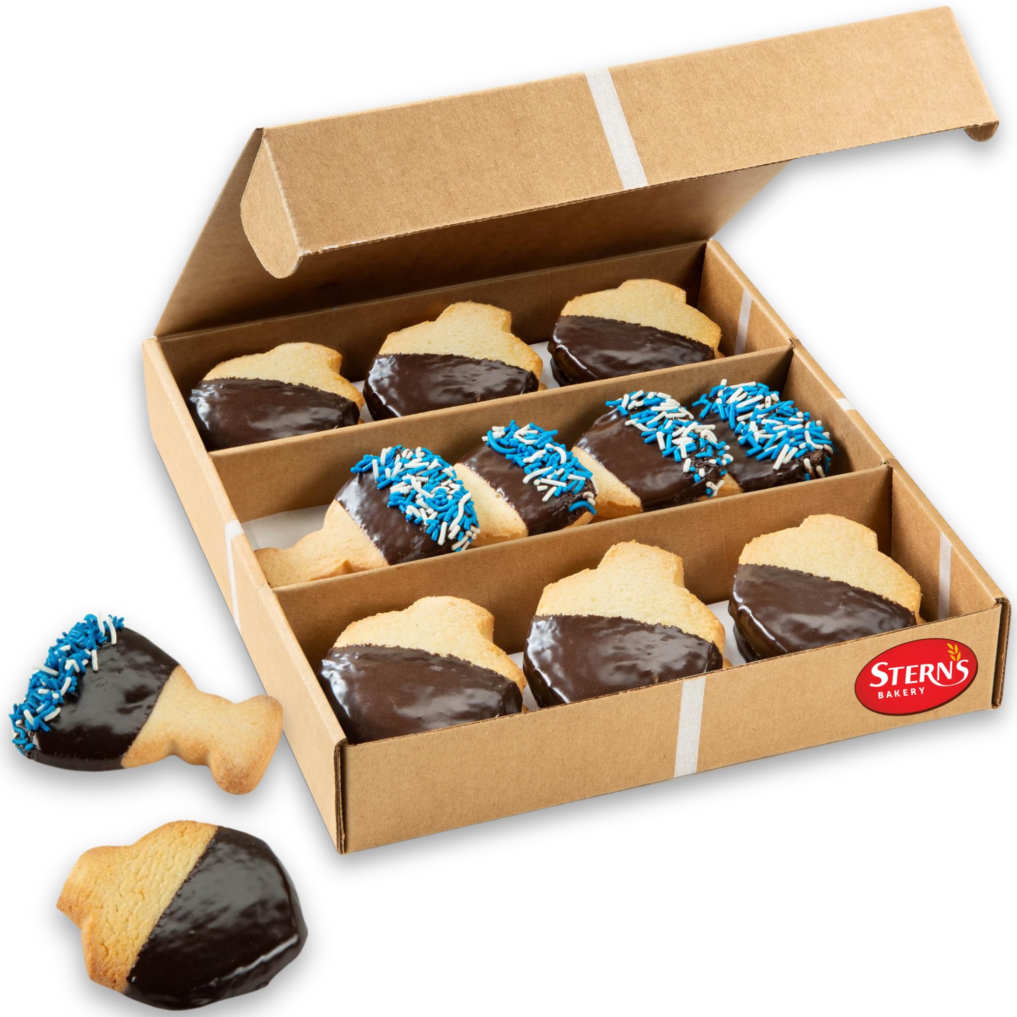 Stern's Bakery Hanukkah Cookie Gift Box (10 Cookies) Menorah & Dreidel Shortbread Chocolate Cookies – Gourmet Holiday Food Gifts for Kids, Adults & Corporate Kosher, Nut-Free