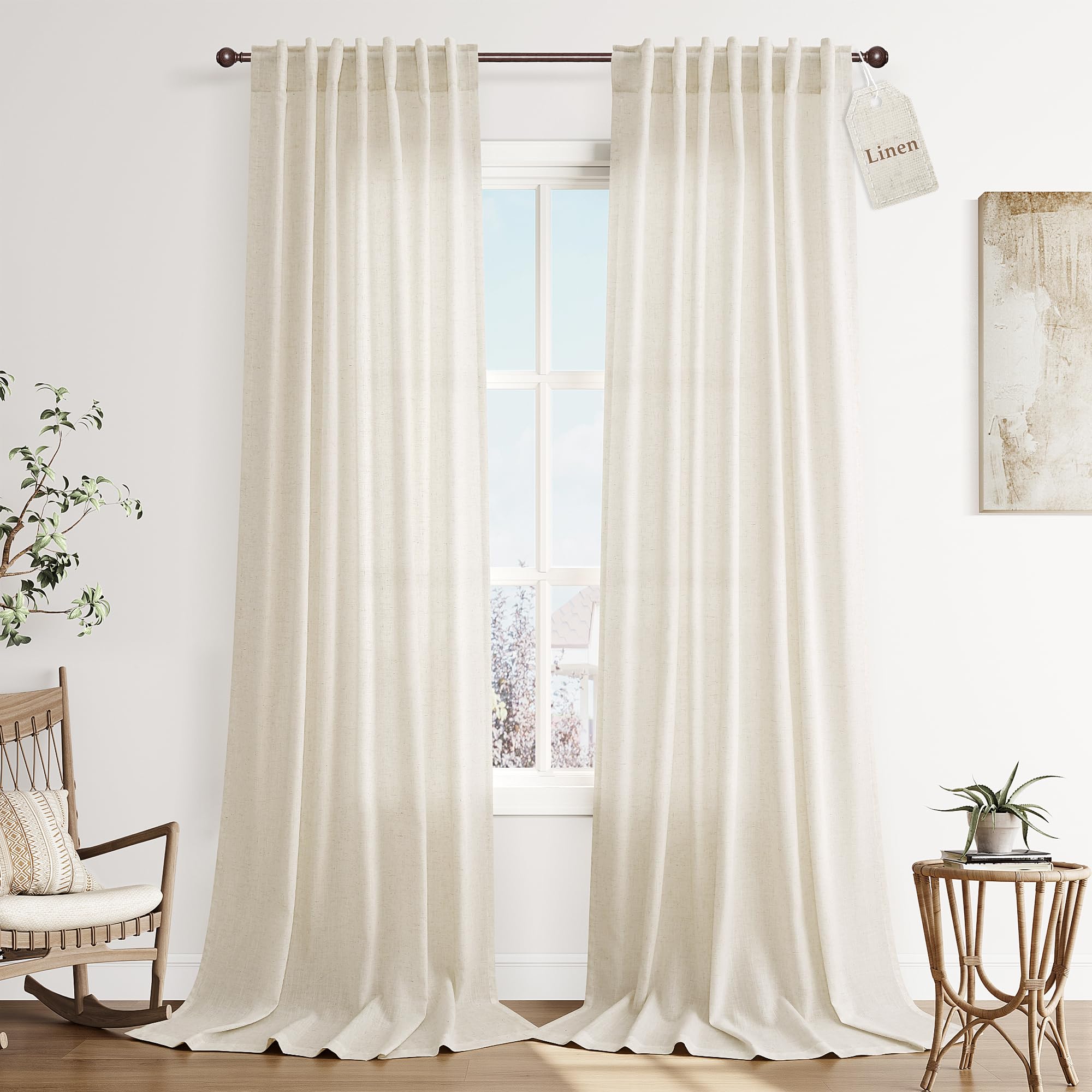 Joywell Extra Long Linen Curtains 108 Inches Beige