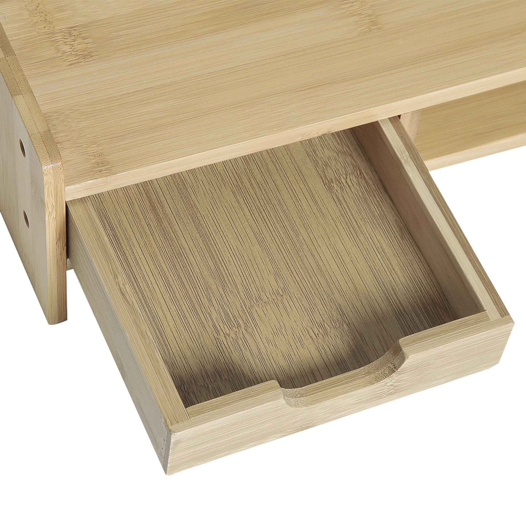 HOMCOM Rehausseur Écran PC Bureau avec Tiroir 49x25,5x11,5 cm Bois Naturel | Rehausseur Ecran, Support Moniteur, Ordinateur Portable, TV, Niche en Bambou