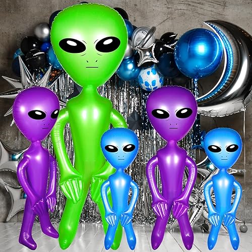 Miniatura 5 de Seematn 6 globos inflables de alienígena gigantes para decoración de fiesta de cumpleaños de alienígenas, juguete gigante para piscina de verano,