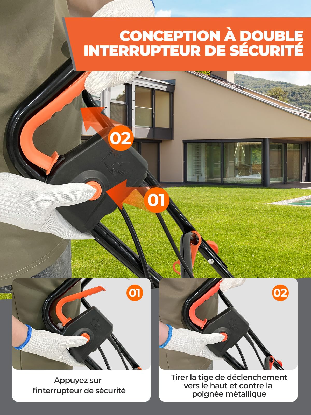 MYTOL Motobineuse Électrique 1500W, Largeur de Travail 45cm, Profondeur 22cm, Bêche Légère avec 6×4 Dents en Acier Robuste, Poignée Pliable, Double Bouton de Sécurité, Protection contre la Surchauffe