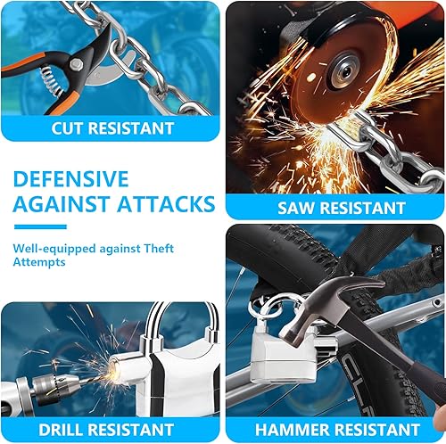 Miniatura 4 de Candado de cadena para bicicleta resistente con alarma de 110 dB, cerradura de bicicleta Cerraduras de seguridad antirrobo con 3 llaves para