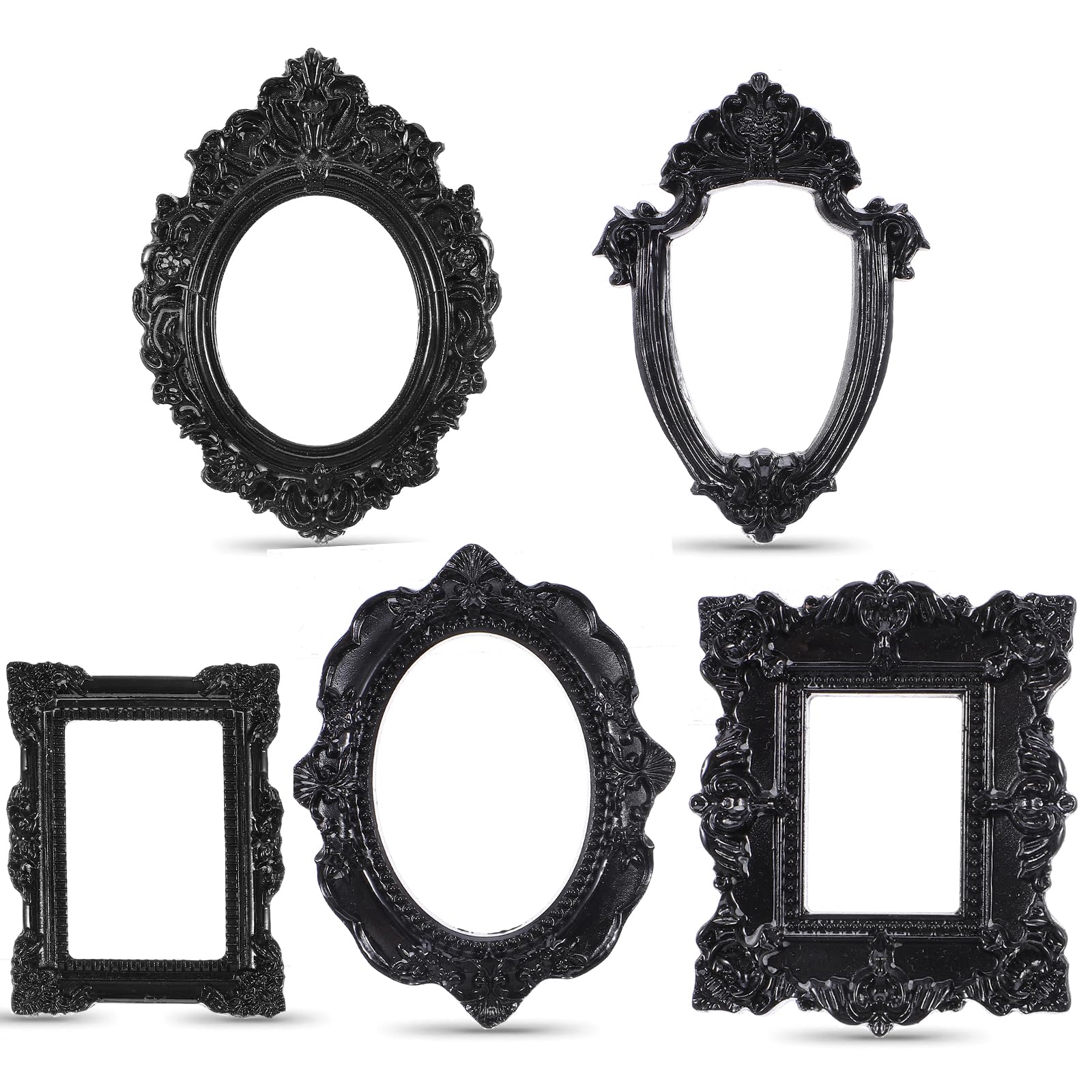 Ouligay 10PCS Vintage Mini Photo Frames 1x1 Inch Small Antique Resin Picture Frames Oval Rectangle Wall Hanging Display Table Frame for DIY Jewelry Holiday Party Hotel Decor Black