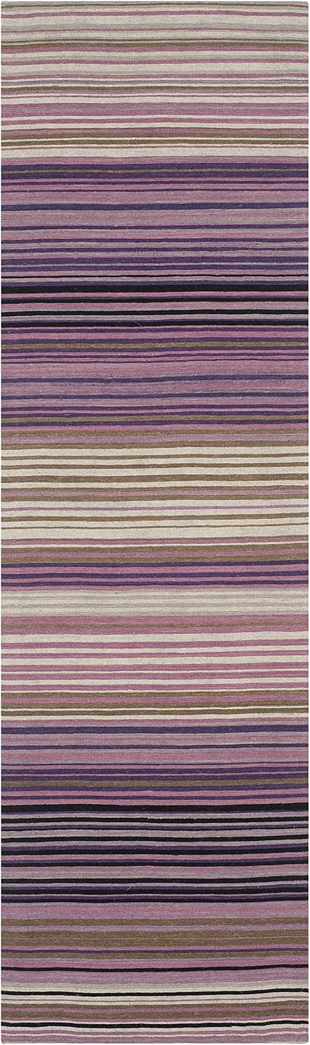 SAFAVIEH Marbella Collection Runner Rug - 2'3" x 8', White & Lilac, Handmade Flat Weave Stripe Wool, Ideal for High Traffic Areas in Living Room, Bedroom (MRB279A)