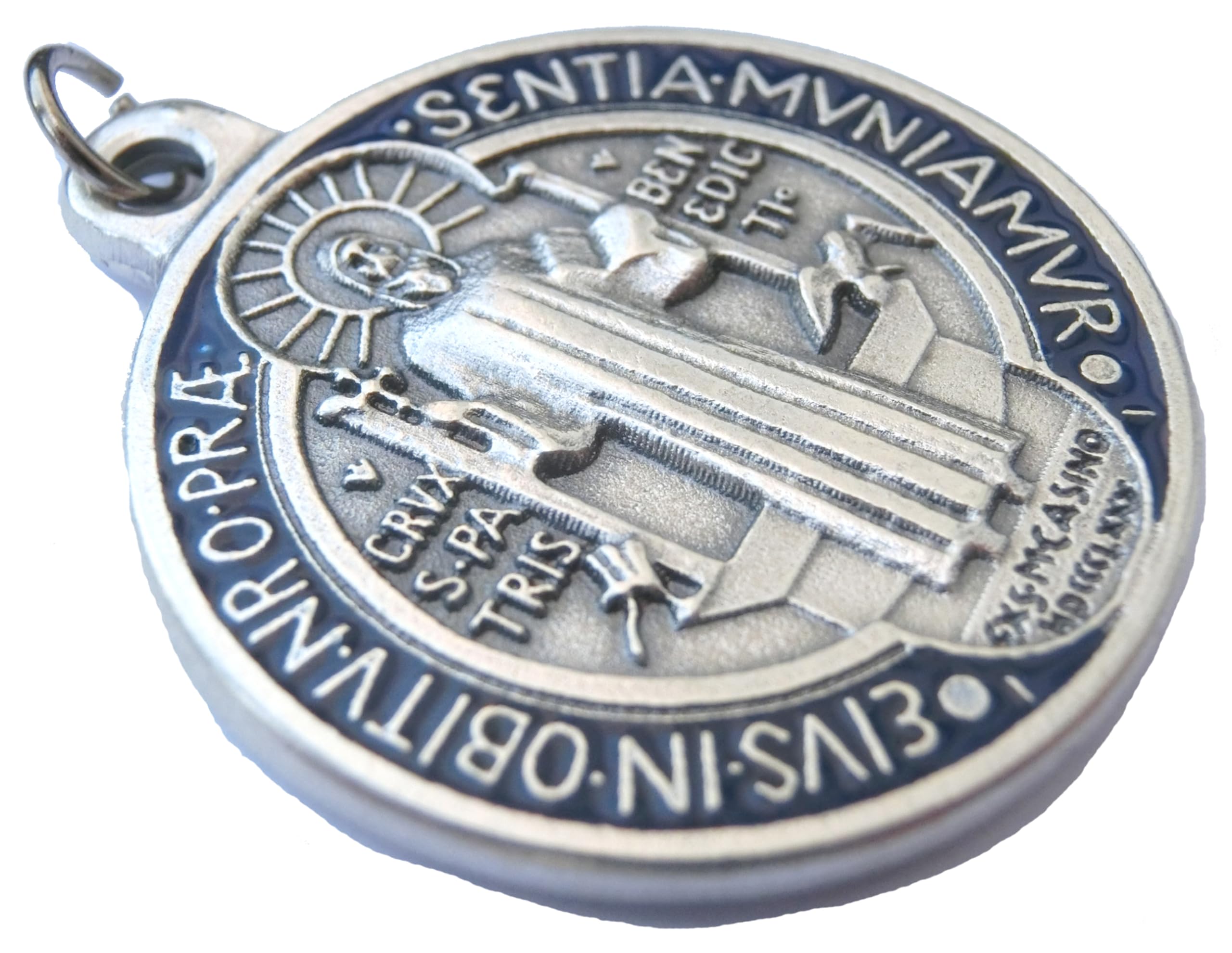 Generico 60.049.31 medaglia di san benedetto smaltato argento da 32 mm con anello esorcista esorcismo