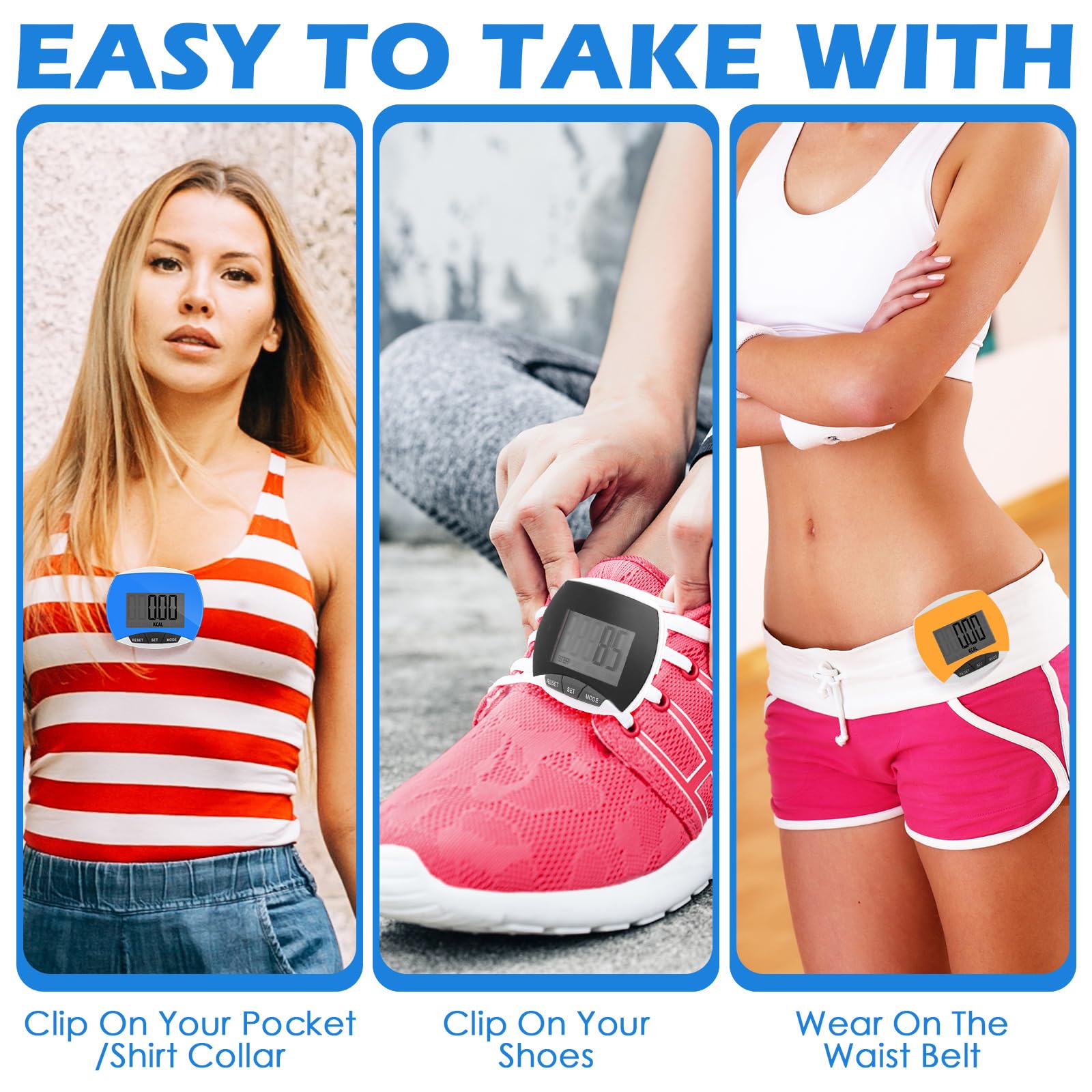 Copkim 9 podómetros simples a granel para caminar pasos y millas, contadores de pasos con calorías quemadas, rastreador de pasos portátil para personas mayores, hombres y mujeres, trotar, senderismo,