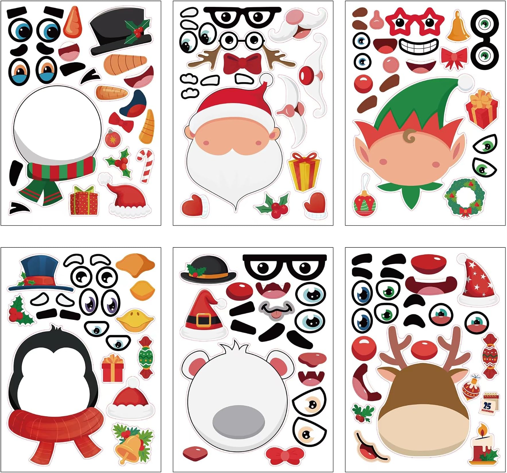 24 Sheets Christmas Party Stickers for Kids, Party Favor Supply Crafts, Make Your Own Stickers, Christmas Goodie Bag Fillers Toys Gifts Activities Games for Kids Party