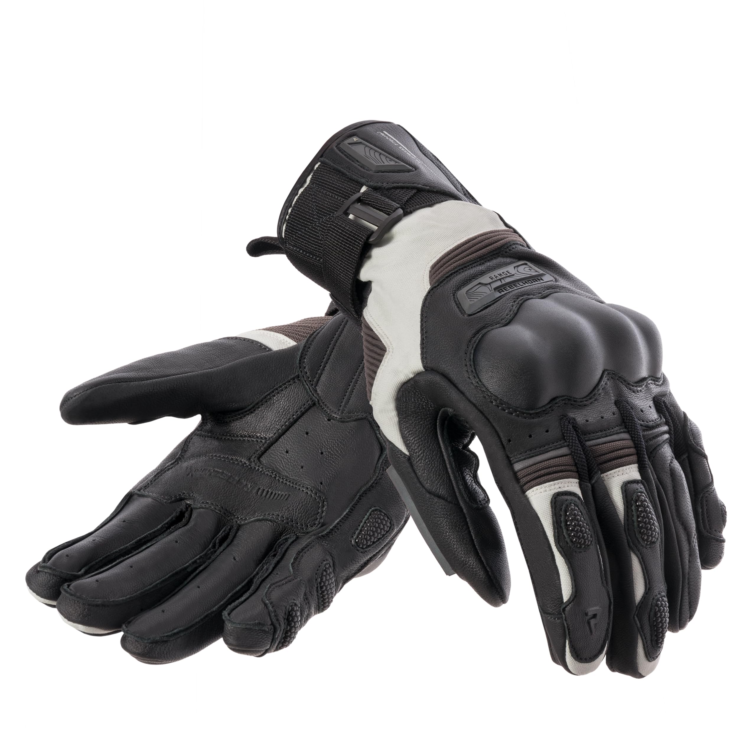 REBELHORN Range Motorradhandschuhe Herren | Ziegenleder | Knöchel SAS-TEC Protektoren | Superfabric Einsätze | Doppelte Manschettenverstellung | Wischer am Daumen | Größen bis 5XL