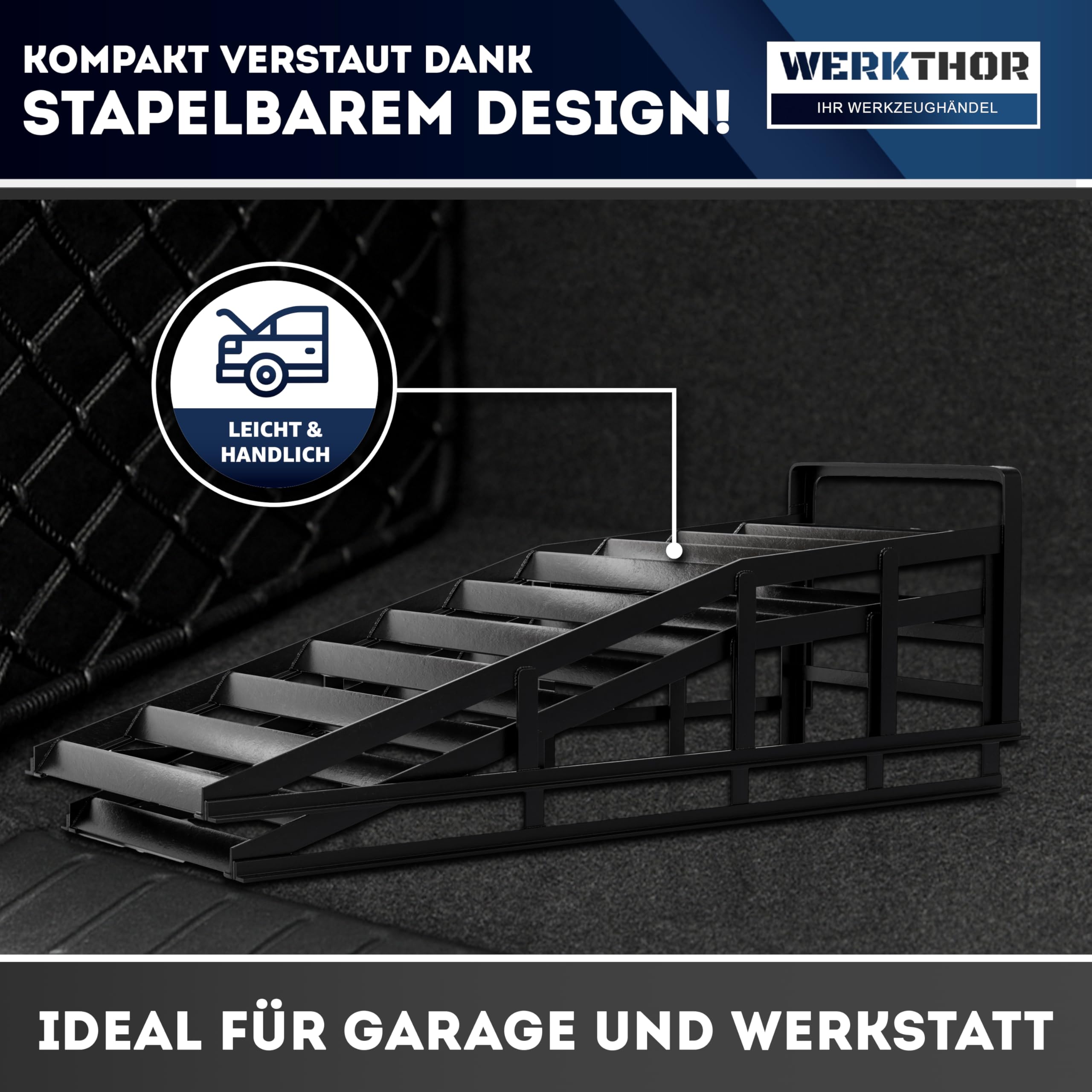 WERKTHOR Auffahrrampe PKW Metall - [2er Set] Auffahrrampen für maximalen Halt [<3t] - Hochbelastbare Rampe Auto für jeden Untergrund - Auto Rampen 2 Stück