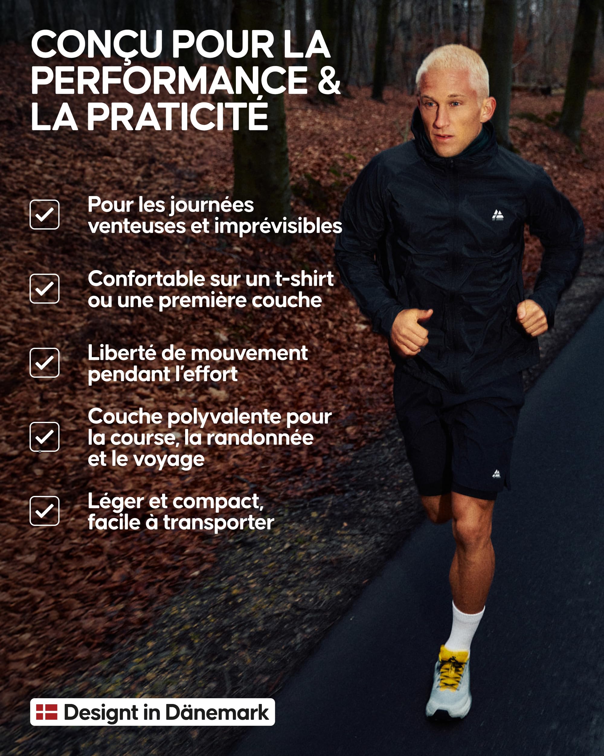 DANISH ENDURANCE Veste Coupe-Vent Homme, Léger & Respirant, Poches Fermées, Capuche Ajustable