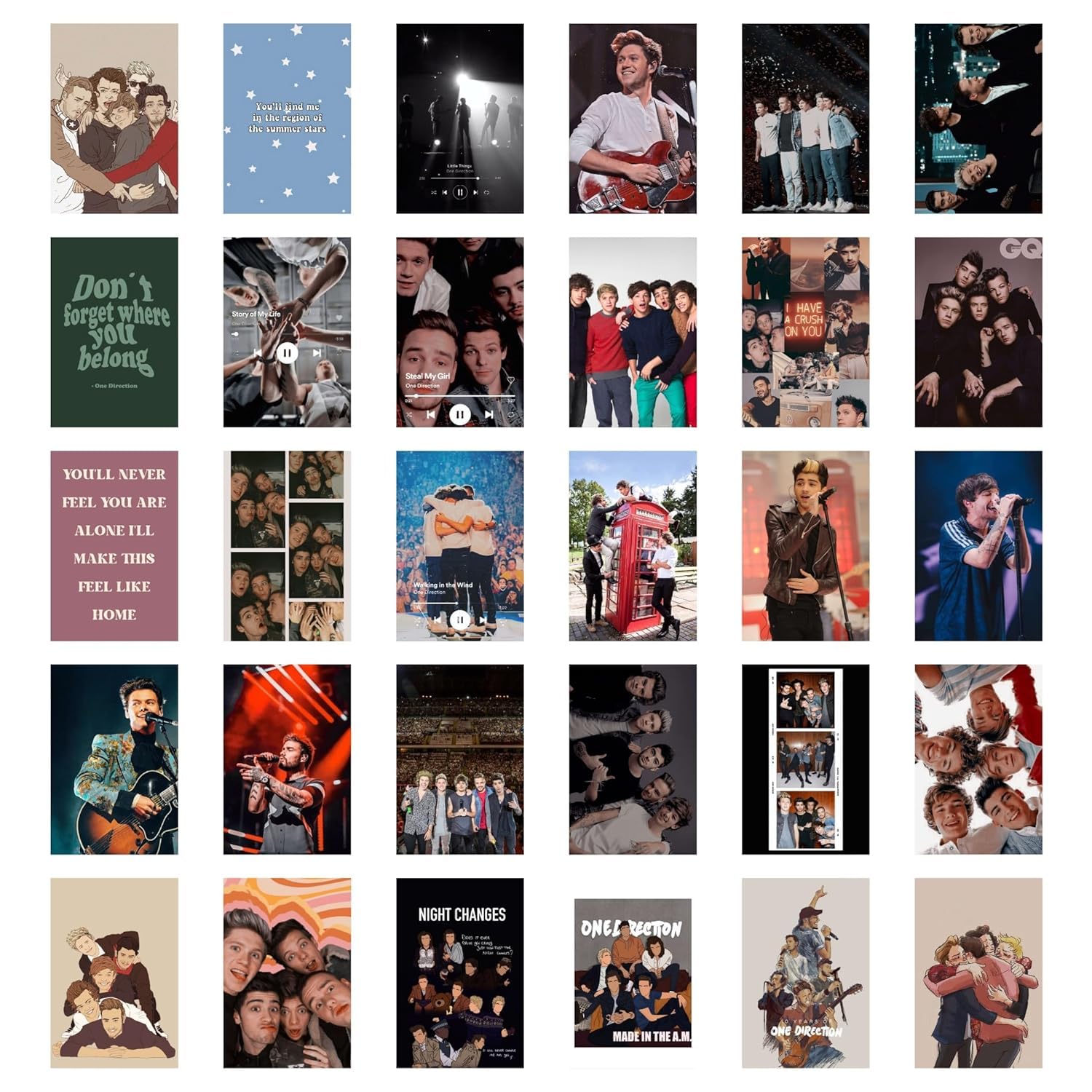 One Direction Collection | Set of 30 4x6 Inch Wall Collage Kit | Aesthetic Room Decor Photo Posters