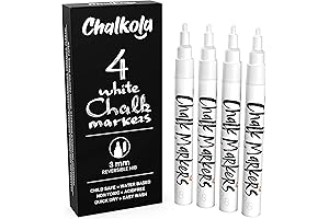 White Chalk Markers Fine Tip (4 Pack 3mm) - Wet & Dry Erase Chalk Pens