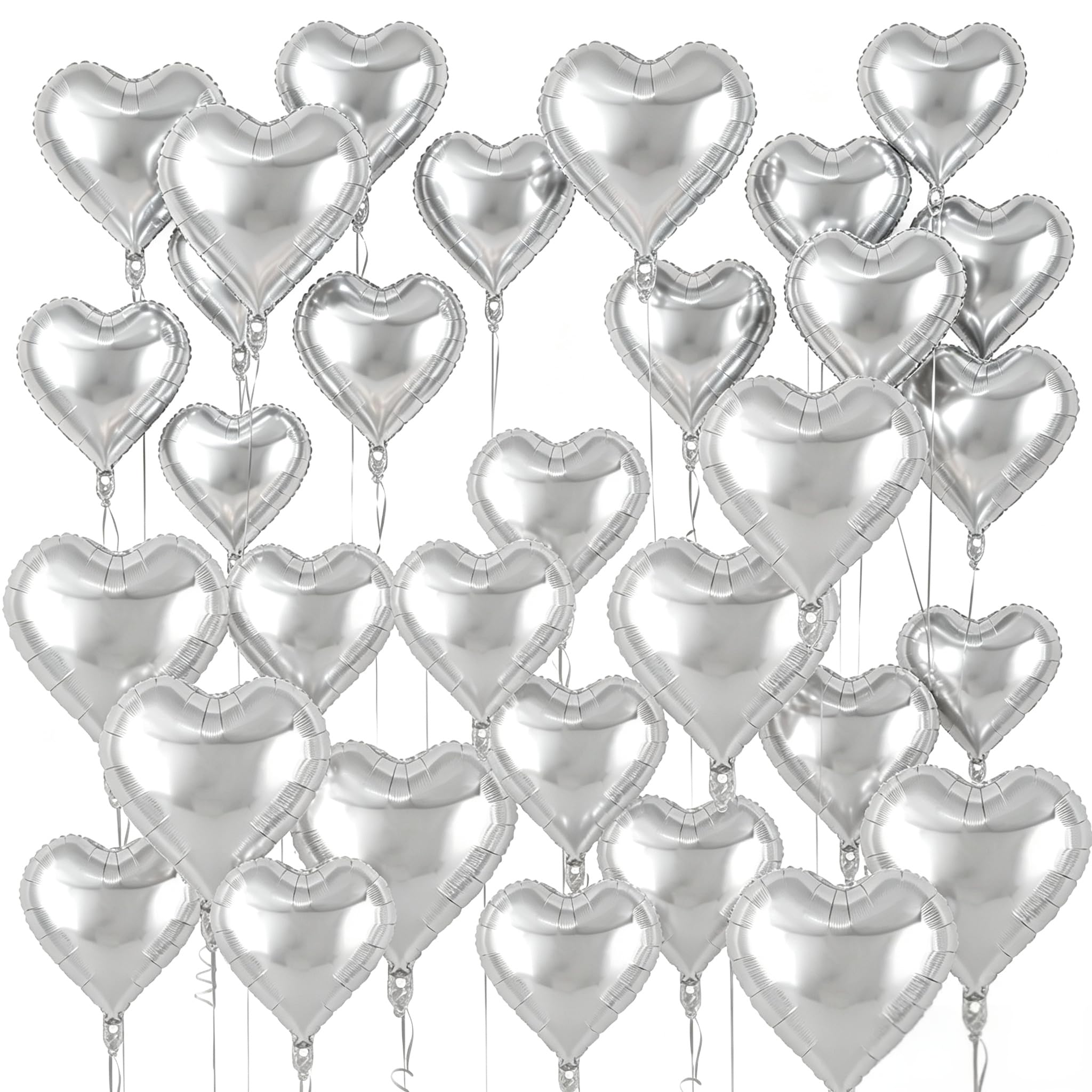 50 Pcs Silver Heart Balloons,5 Inch and 10 Inch Heart Foil Balloons Love Balloon Valentine Balloon for Birthday Party Wedding Engagement Party Baby Shower Valentine Day Decorations