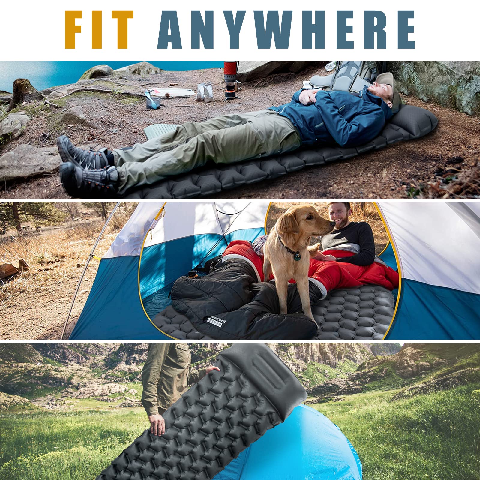 HIKENTURE Camping Isomat, klein verpakkingsformaat, opblaasbare isomat, ultralicht, slaapmat voor camping, reizen, outdoor, wandelen, strand (donkerblauw 2