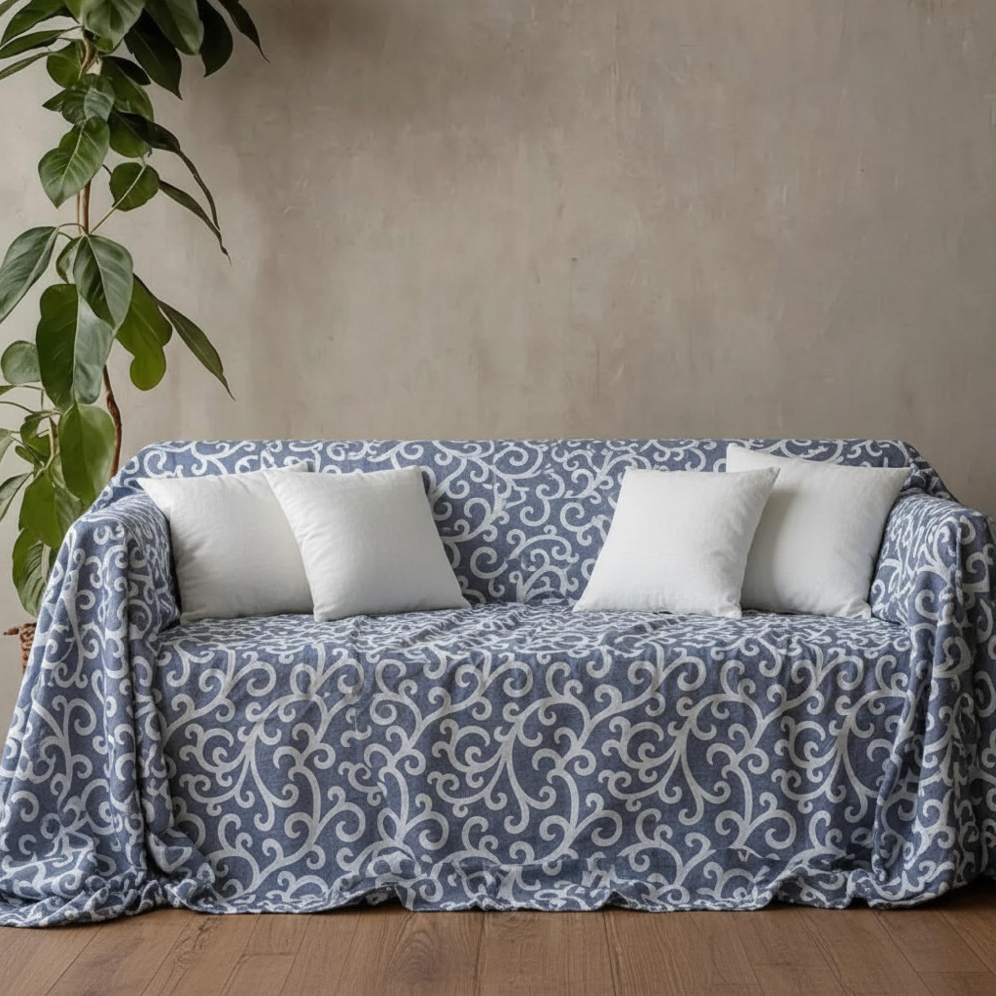 L'Emporio Casa Telo Arredo Copridivano Ricciolo Tela Robusta Grossa in Cotone di Panama Misure Maxi 160X280-260x280-360x280 Lenzuolo Copritutto Made Italy (260x280, Blu Scuro)