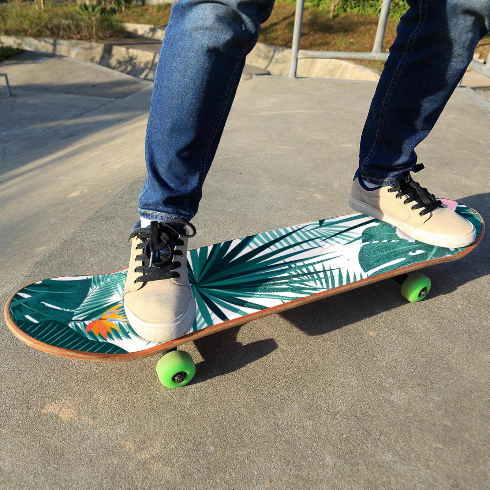2 Stück Skateboard-Griptape mit tropischem Blumenmuster, grüne Blätter, Sandpapier, Longboard-Aufkleber, Scooter, Deck, Sandpapier