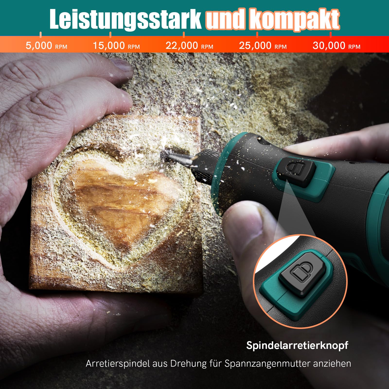 MASTER 8V 2.0Ah Akku Multifunktionswerkzeug Set mit 117 Zubehör, LED, 5-Gang, zum Bohren Gravieren Polieren Schleifen