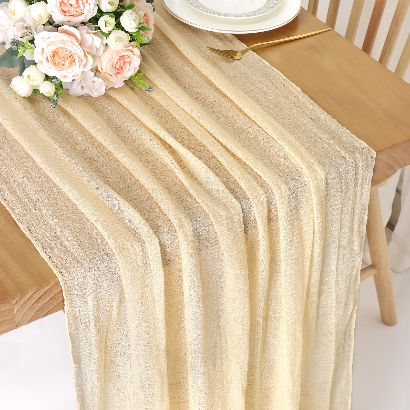 ASTNIC Cheese Cloth Boho Gauze Beige Table Runner, 80x300 cm Table Runners for Dining Table, Cheesecloth Table Runner for Autumn Decor Party Baby Shower Halloween Home Birthday Decorations