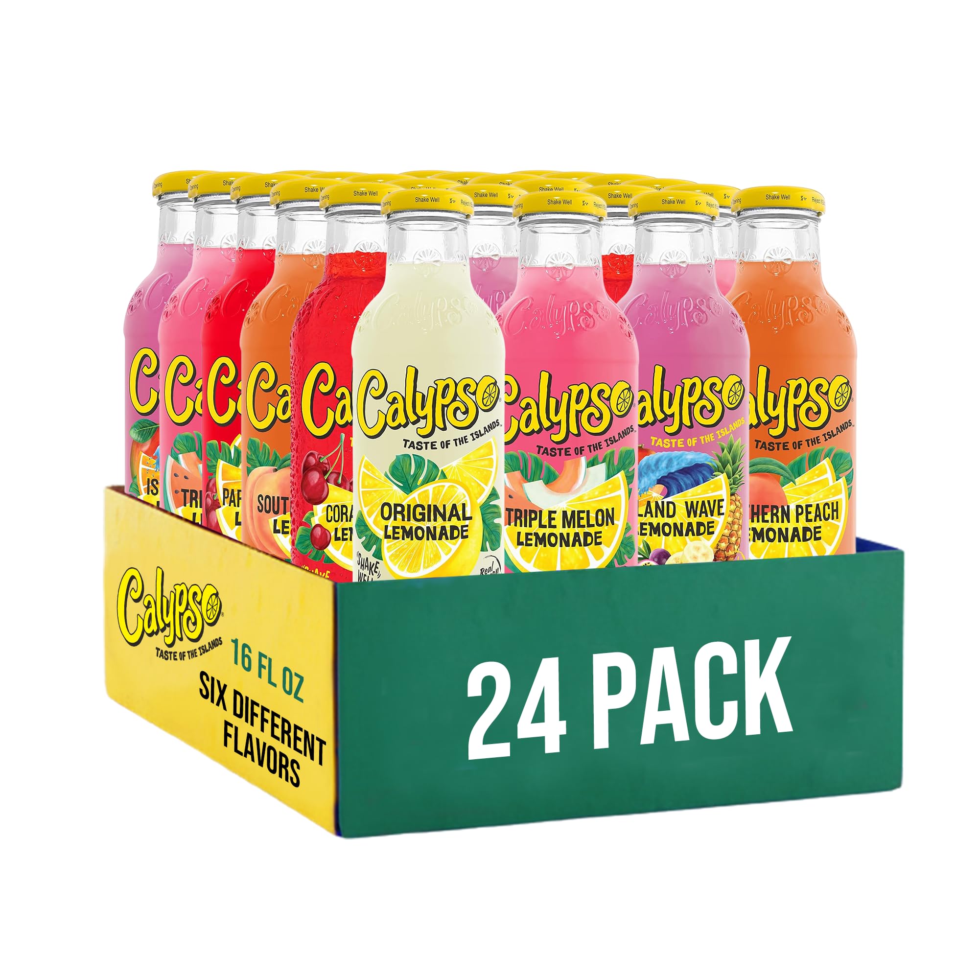 Calypso Lemonade, 6 Flavor Variety Pack, Made with Real Fruit, 16 Fl Oz Glass Bottles (Pack of 24)