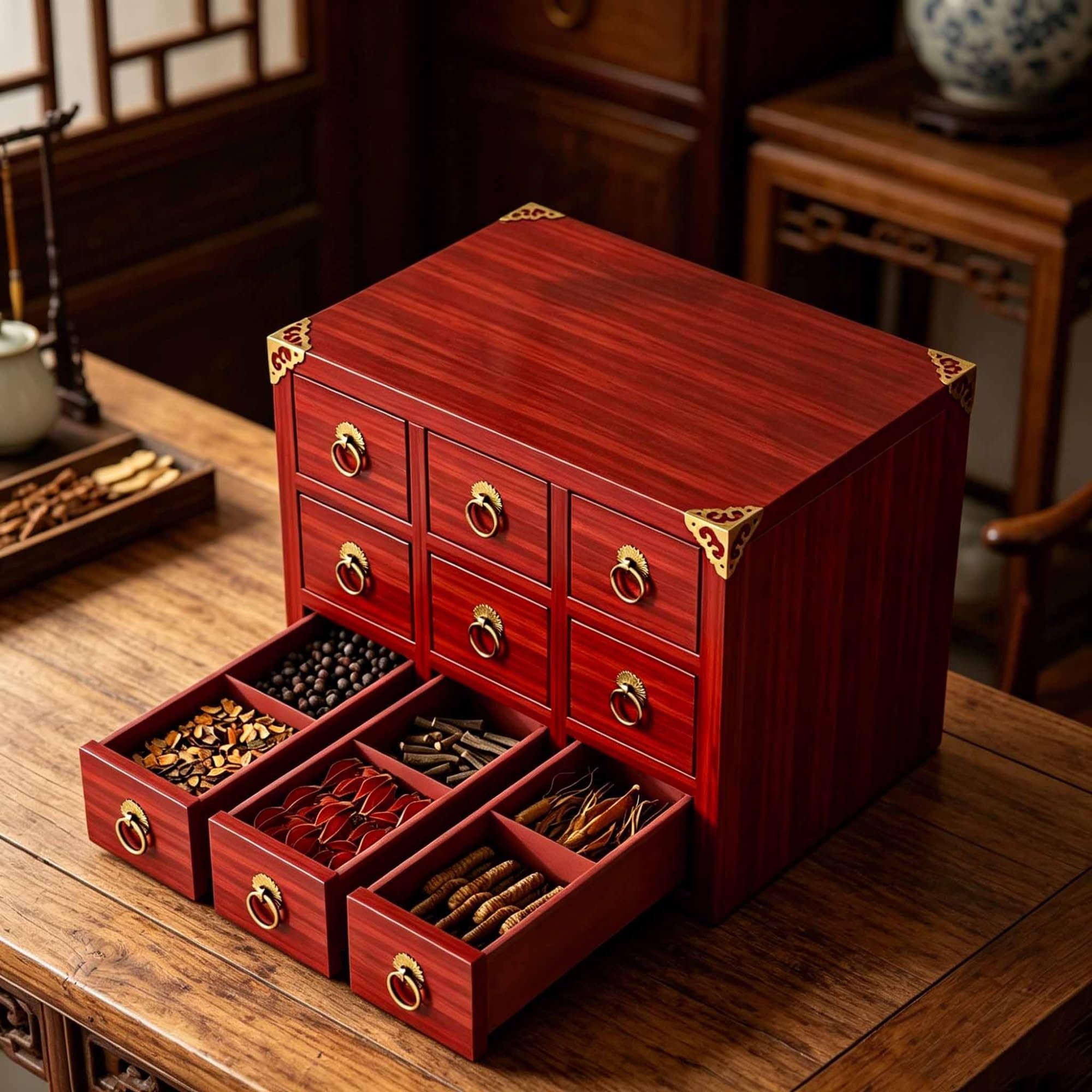3-tier Apothecary Cabinet, Chests Herb Storage Box with 9 Drawers, Retro Wooden Desktop Drawer Organizer, Index Card Organizer for Pharmacies, Hospital, Office(A)