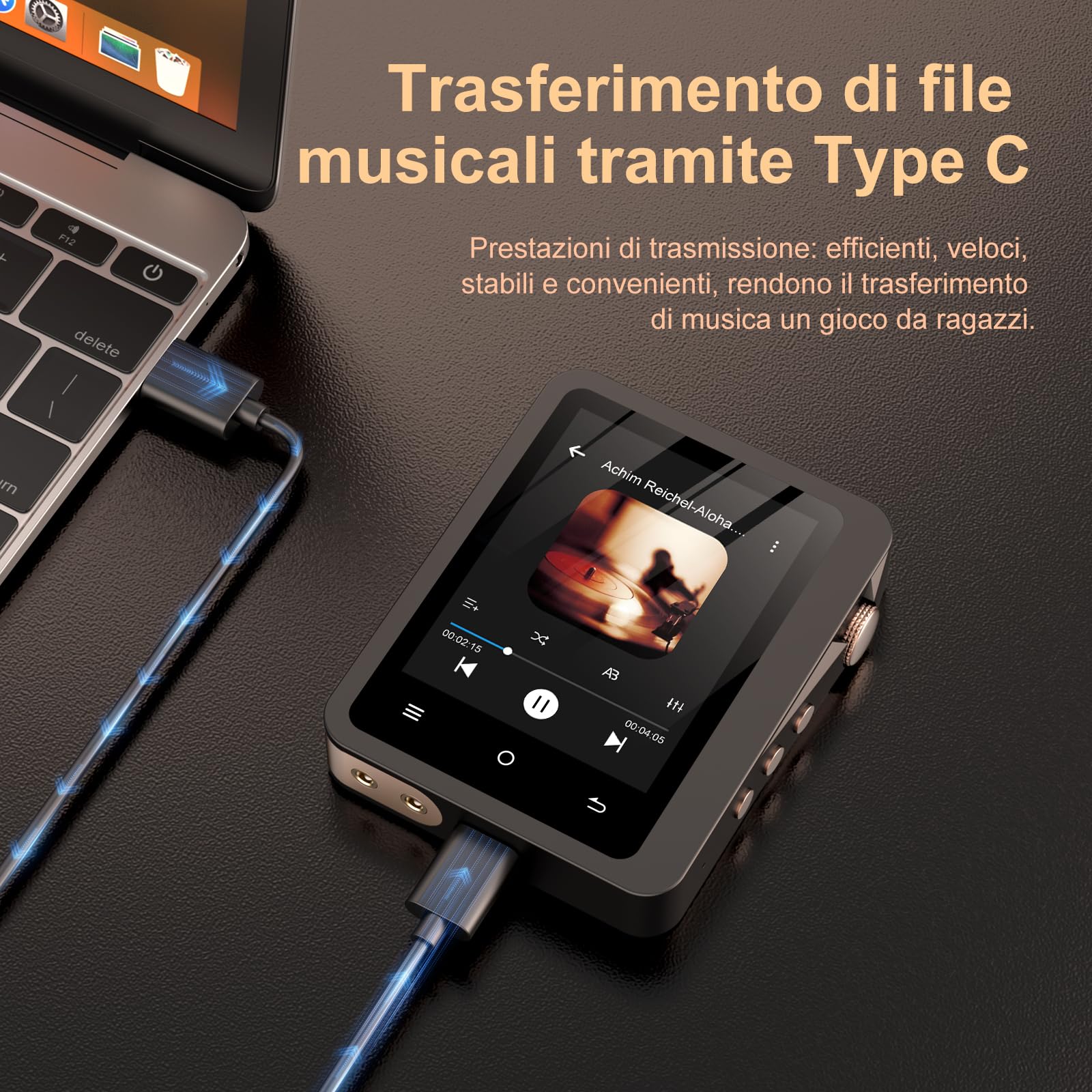 Lettore MP3 Fanvace HiFi con Bluetooth 5.3, lettore musicale digitale ad alta risoluzione DSD senza perdita di dati, lettore audio portatile da 64 GB con touchscreen da 2,8" e batteria da 2000 mAh