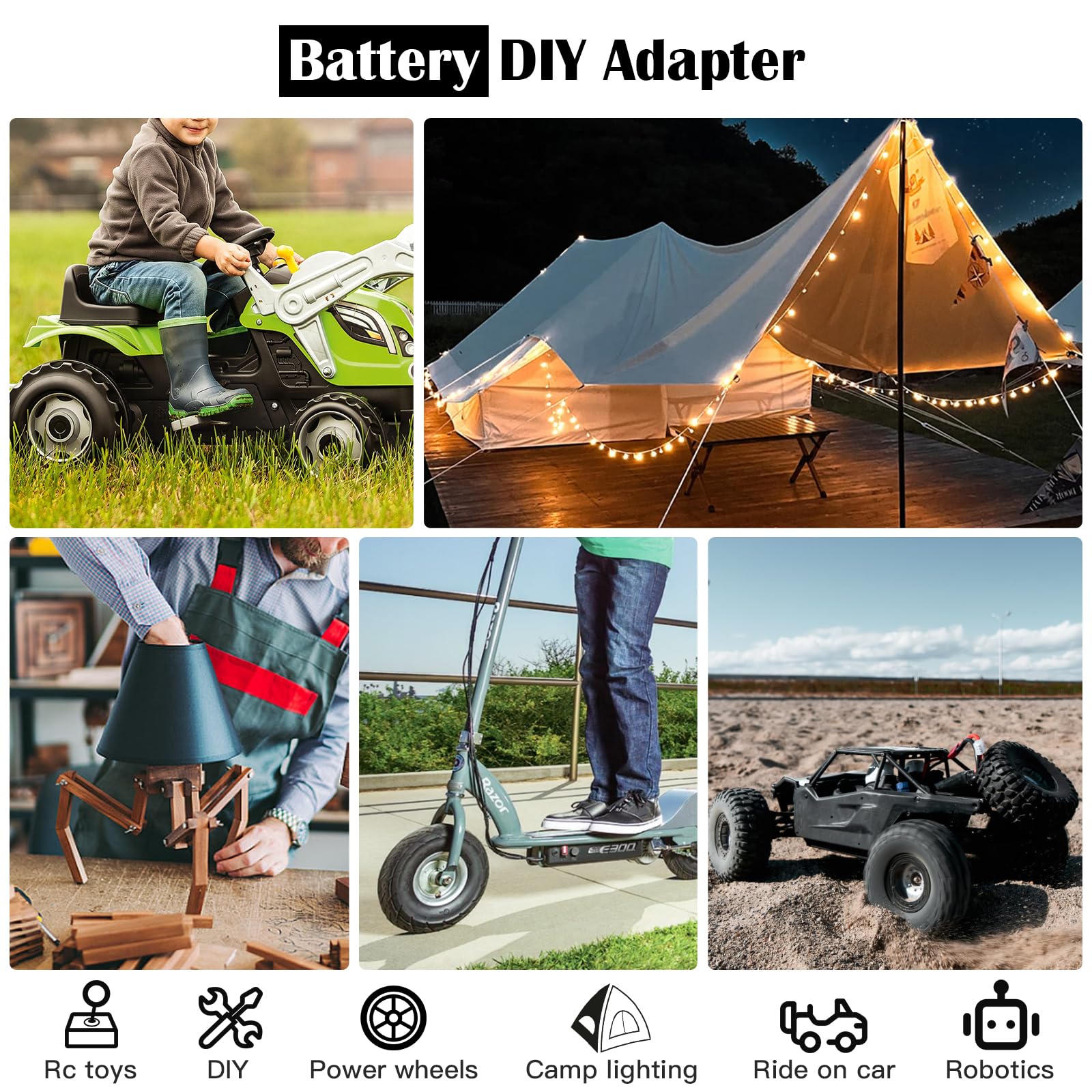 2 Packs Power Wheel Adapter for Milwaukee M12 Battery Adapter 12V Battery Conversion Kit with Switch Fuse Wire — view 2