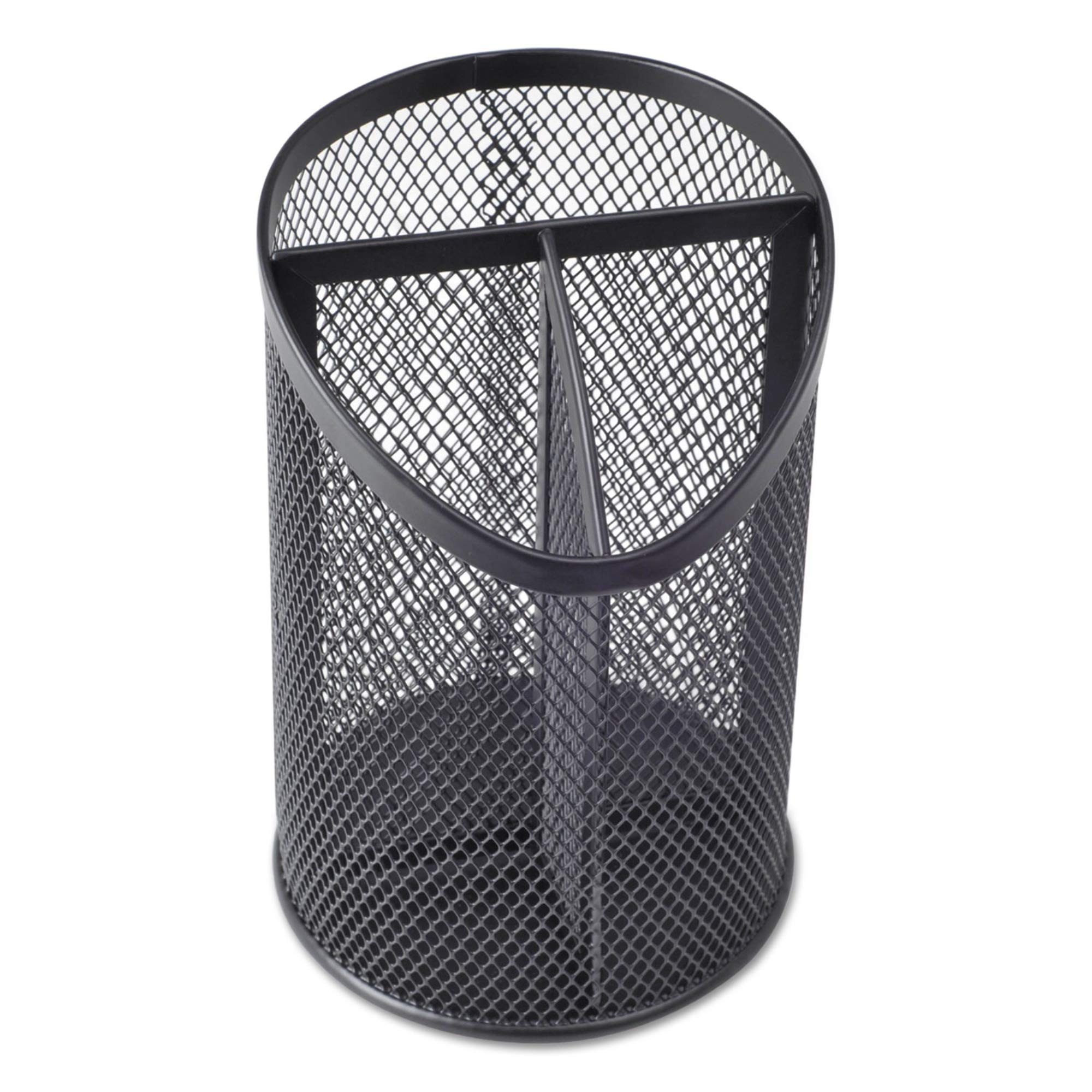 Universal UNV20019 Metal Mesh 3-Compartment 4-1/8 in. x 6 in. Pencil Cup - Black