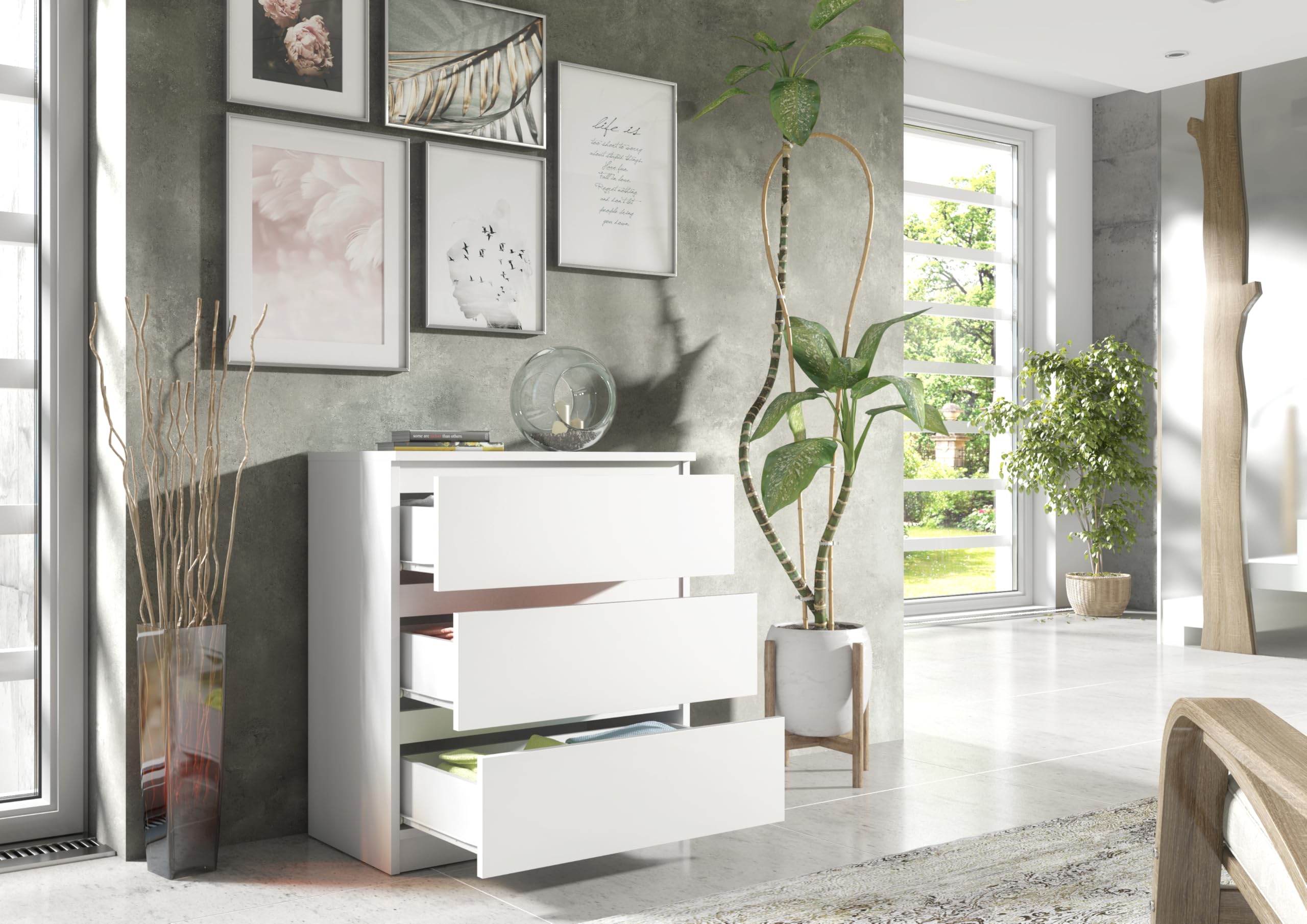 meble masztalerz Komoda Biała 70 cm Matowa z 3 szufladami - 70x78,5x39 cm - Komoda do salonu, sypialni - Szafka z szufladami - Komoda z szufladami
