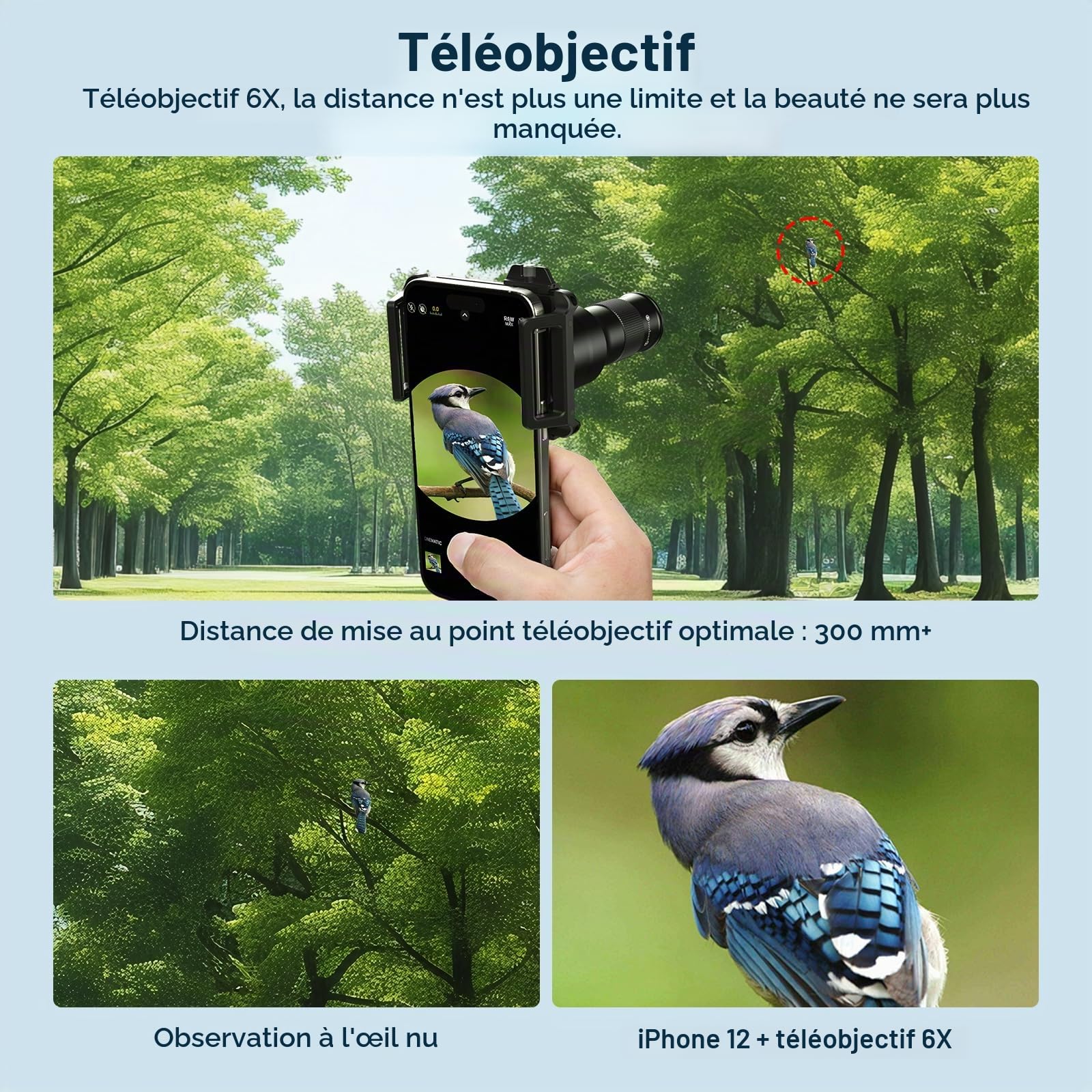 APEXEL Téléobjectif HD 6X à Mise au Point Fixe et Clip Universel amélioré, Objectif Macro 150 mm, kit d'objectifs Pratique, Compatible avec la Plupart des téléphones Portables