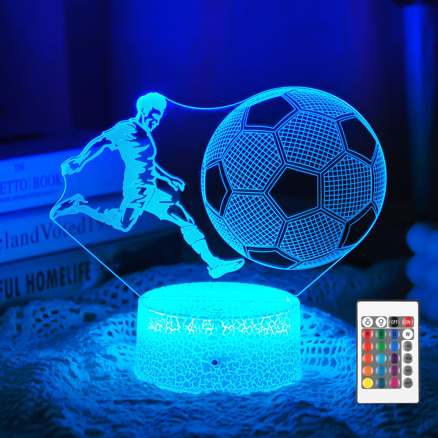 Yulado Fussball Geschenke Jungen Kinder Mädchen, 3D Nachtlicht Optische Täuschungs Deko lampe mit 16 Farben Ändern und Fernbedienung, Fußball Geburtstag Weihnachtsidee für Jungen Mädchen