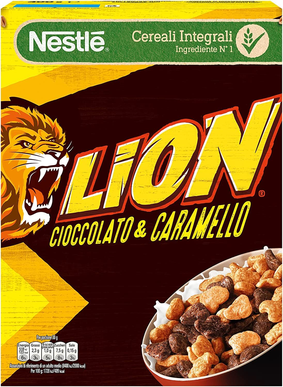 3X Nestle Lion Cereali con frumento Integrali Ricoperti di Cioccolato e Caramello 400 gr [3 Confezioni]
