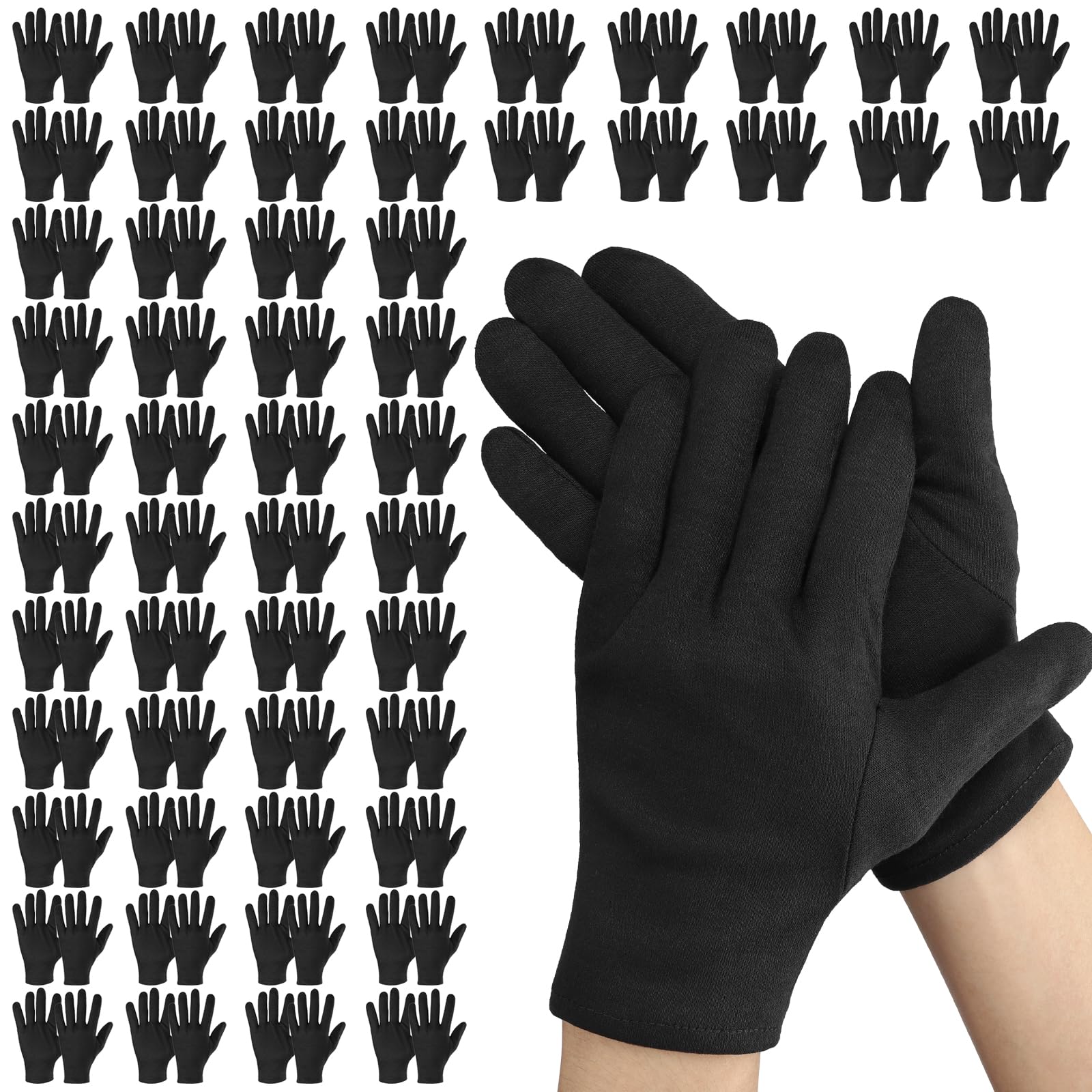Gants Coton Noir - 50 Paires (100 Pièces) Gant de Travail L 25CM - Grand Gants en Coton Noir Housework - Cotton Gloves de Soins pour Travaux de Jardinage Bricolage