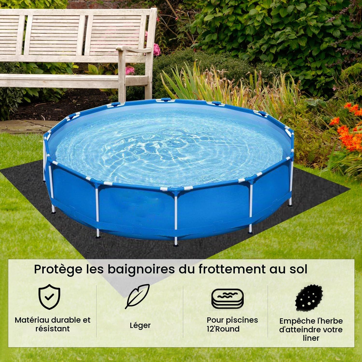 Tapis de,Tapis de Sol carré sur Tapis de Piscine, Tapis de Protection de Sol, Tapis de, Tapis de revêtement de Piscine pour piscines Hors Sol, Tapis de Sol Gonflable