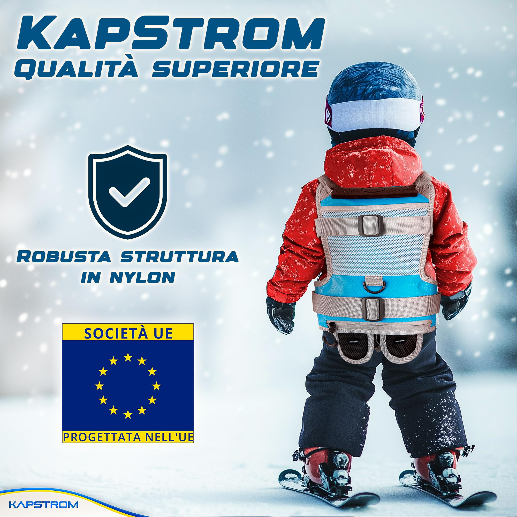Imbragatura per allenamento sci e snowboard per bambini - 2 cinghie di guida per sterzare e controllare la velocità - Zaino per allenamento sci con spallacci regolabili