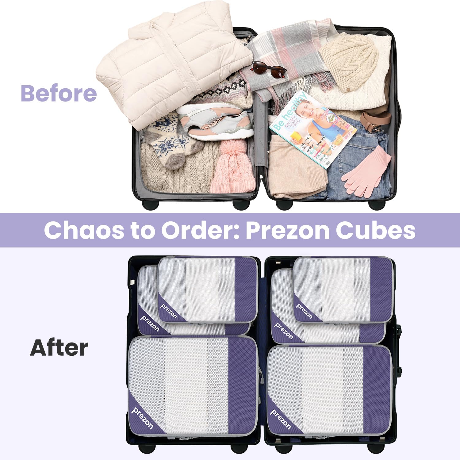 Versatile 6-Set Compression Hollow Packing Cubes, Conception en maille transparente, Peu encombrant et léger, Organiseur de bagages portable et durable, Indigo
