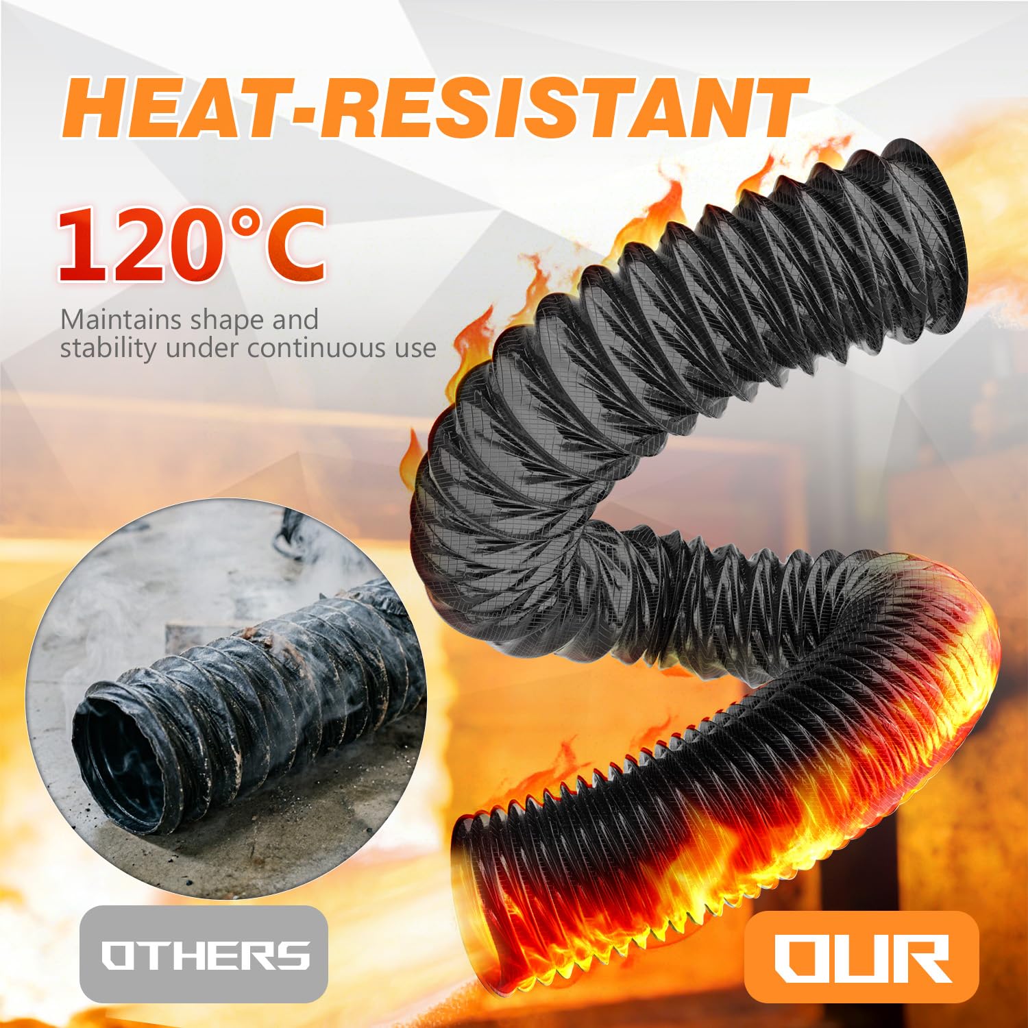 Gaine d’Aération Ø75 mm 5 m Noir – Tuyau Flexible Renforcé en Nylon, Insonorisé & Isolé, Haute Résistance 120°C pour Ventilation, Sèche-linge, Cuisine - 5