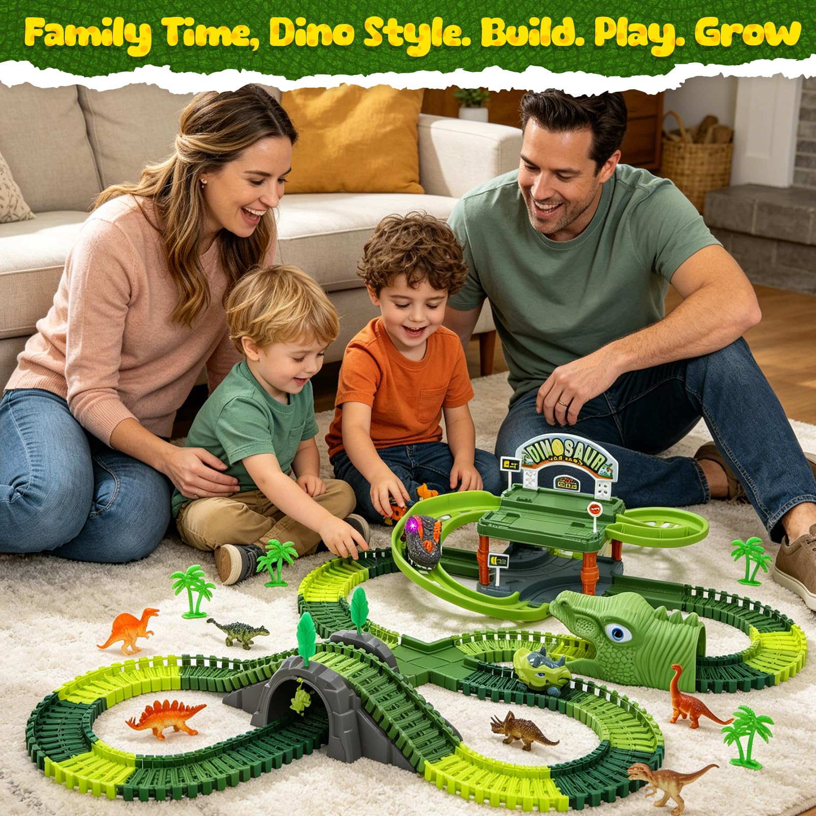 EagleStone Circuit de Voitures Dinosaures 241 pièces, Garage à 2 Niveaux