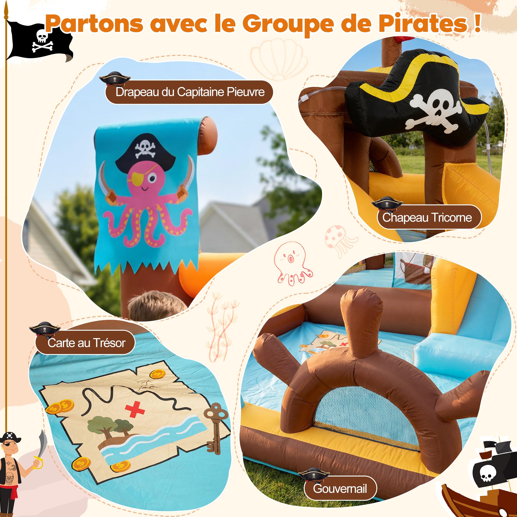 UEV 8 en 1 Château Gonflable pour Enfants XXL, avec Souffleur 450W, Parc Aquatique avec Zone de Saut, Toboggan, Jeu de Cerceaux, Balles Velcro, 394 x 326 x 243 cm