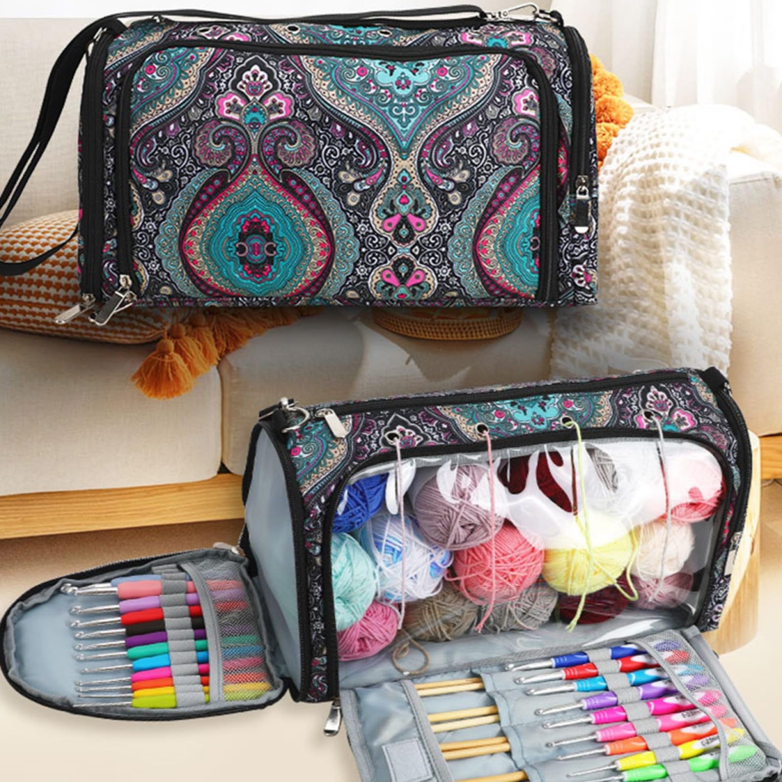 Borsa per filati, organizer per filati, custodia in lana, borsa a maglia, custodia per filati, Borsa per Ricamo in Tessuto Oxford Resistente per Maglieria